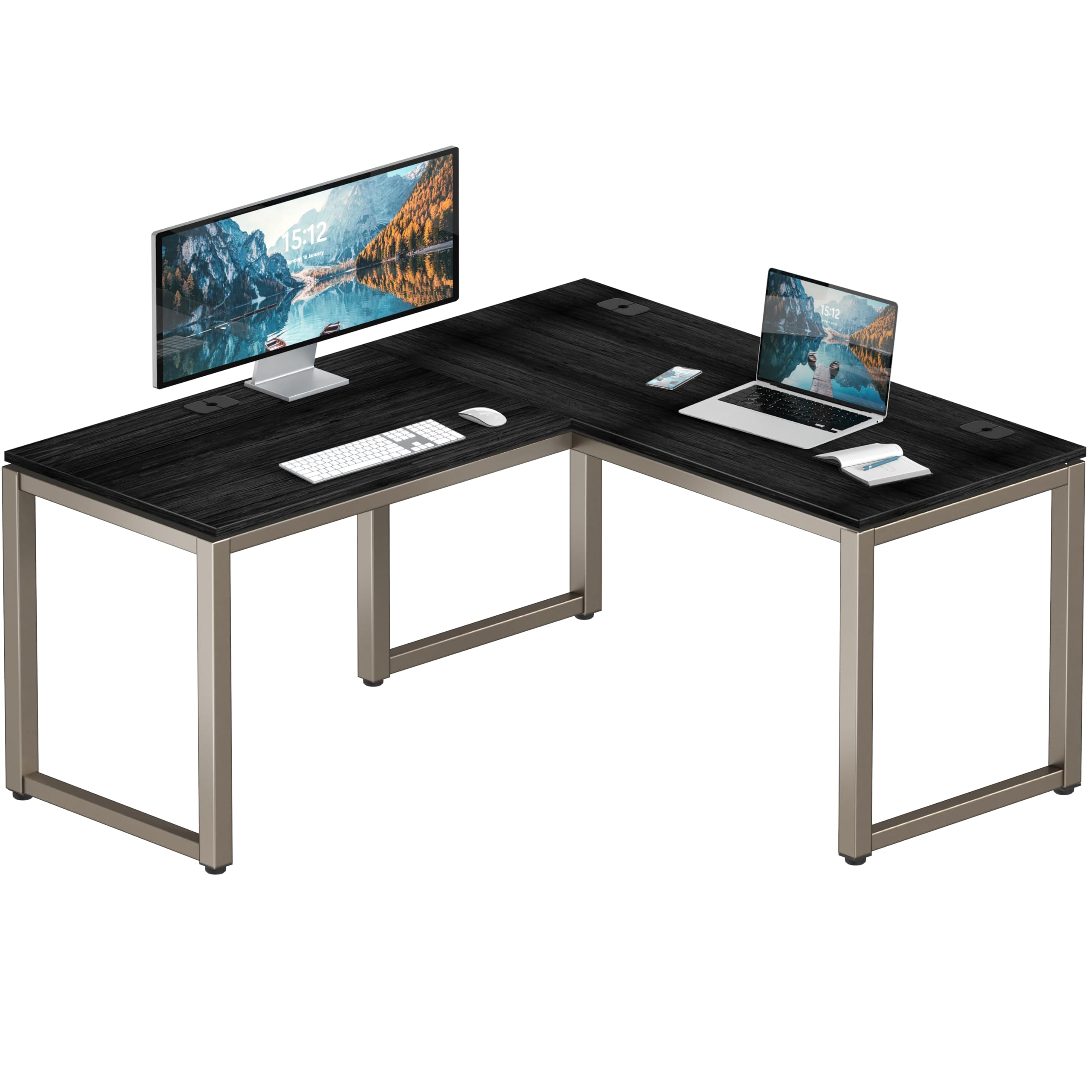 SHW 55 x 60 Inches Commercial-Grade L-Shape Corner Office Computer Desk, Espresso 55-Inch L-Shaped Espresso