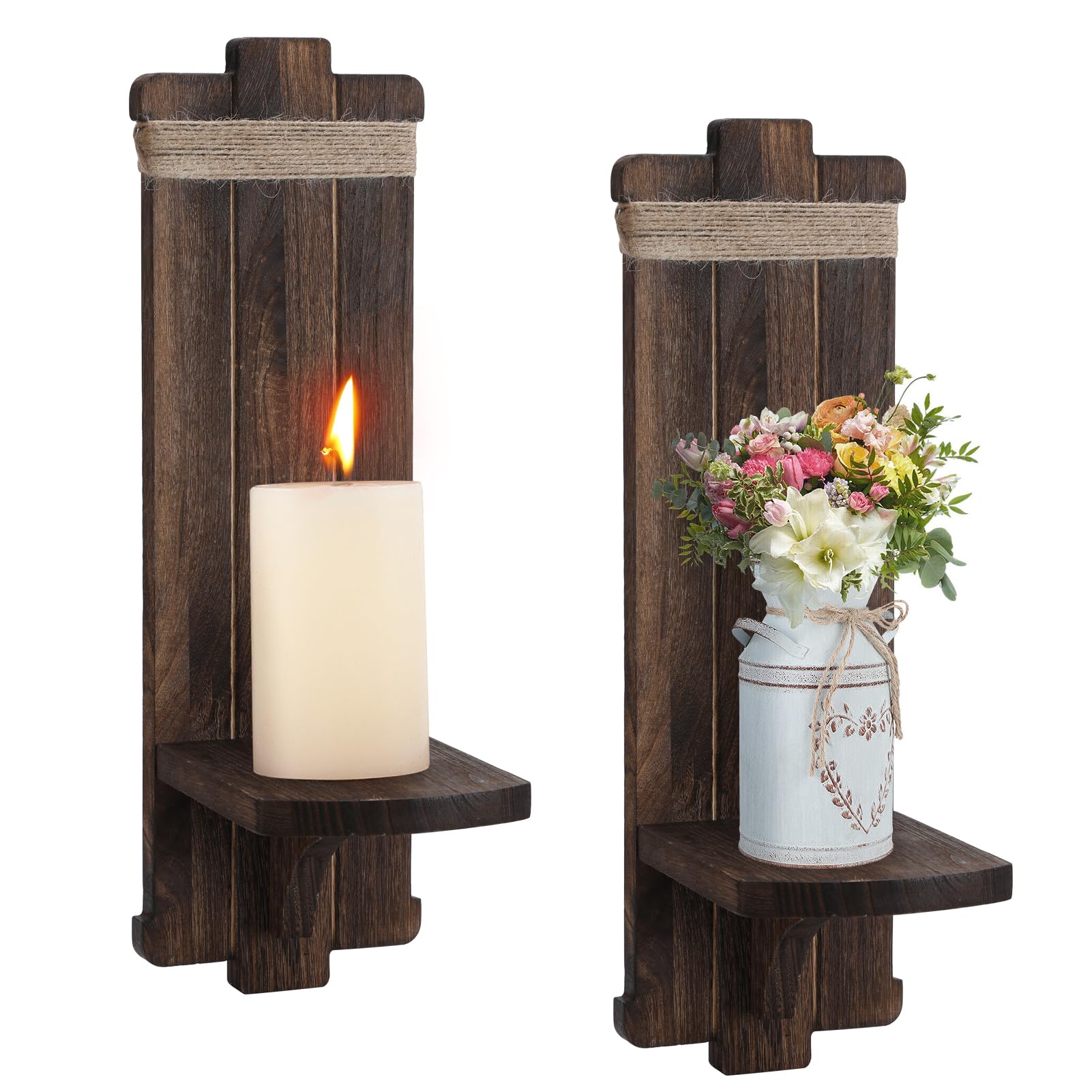 Rustic Wooden Wall Candle Sconces
