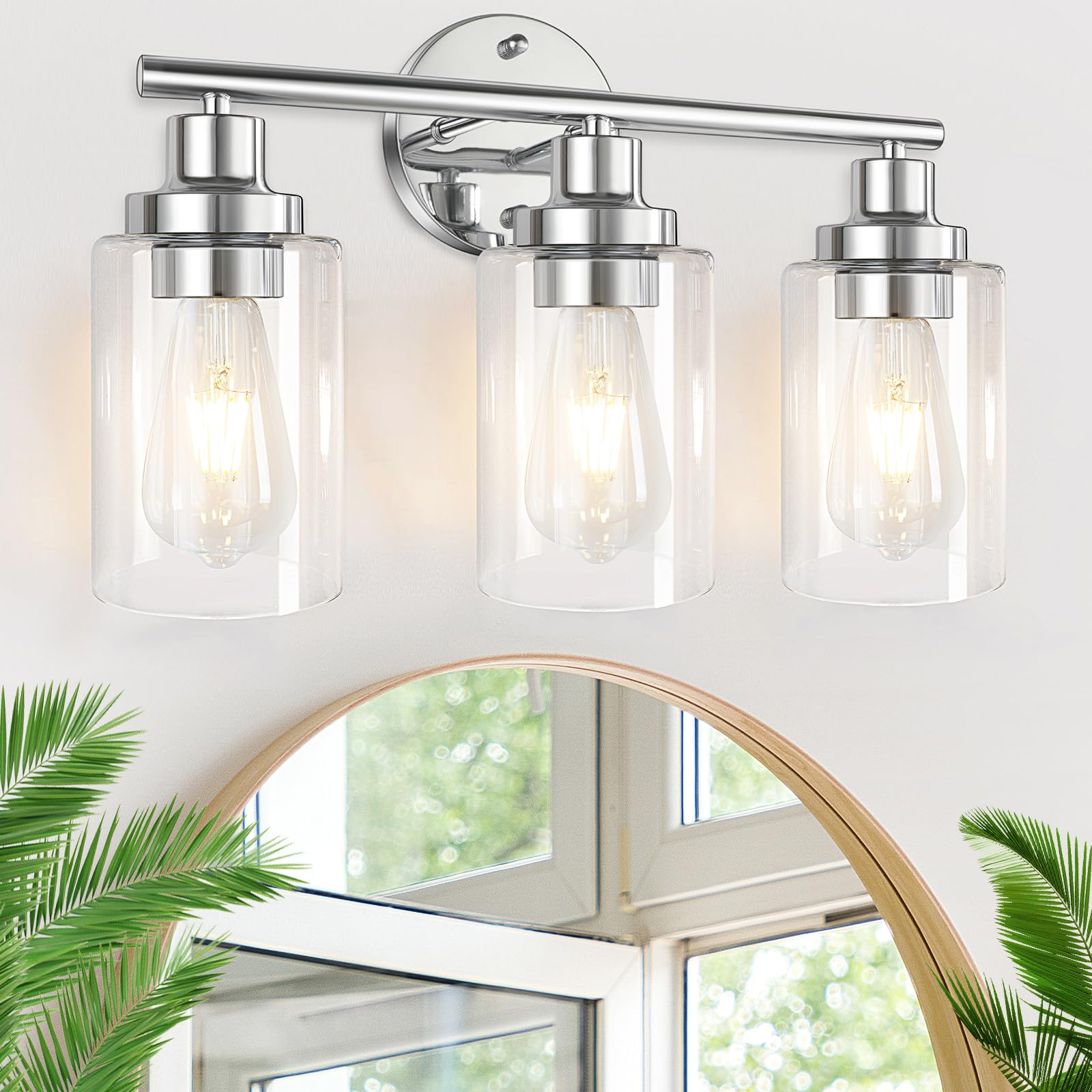 Chrome 3-Light Vanity with Clear Glass Shades