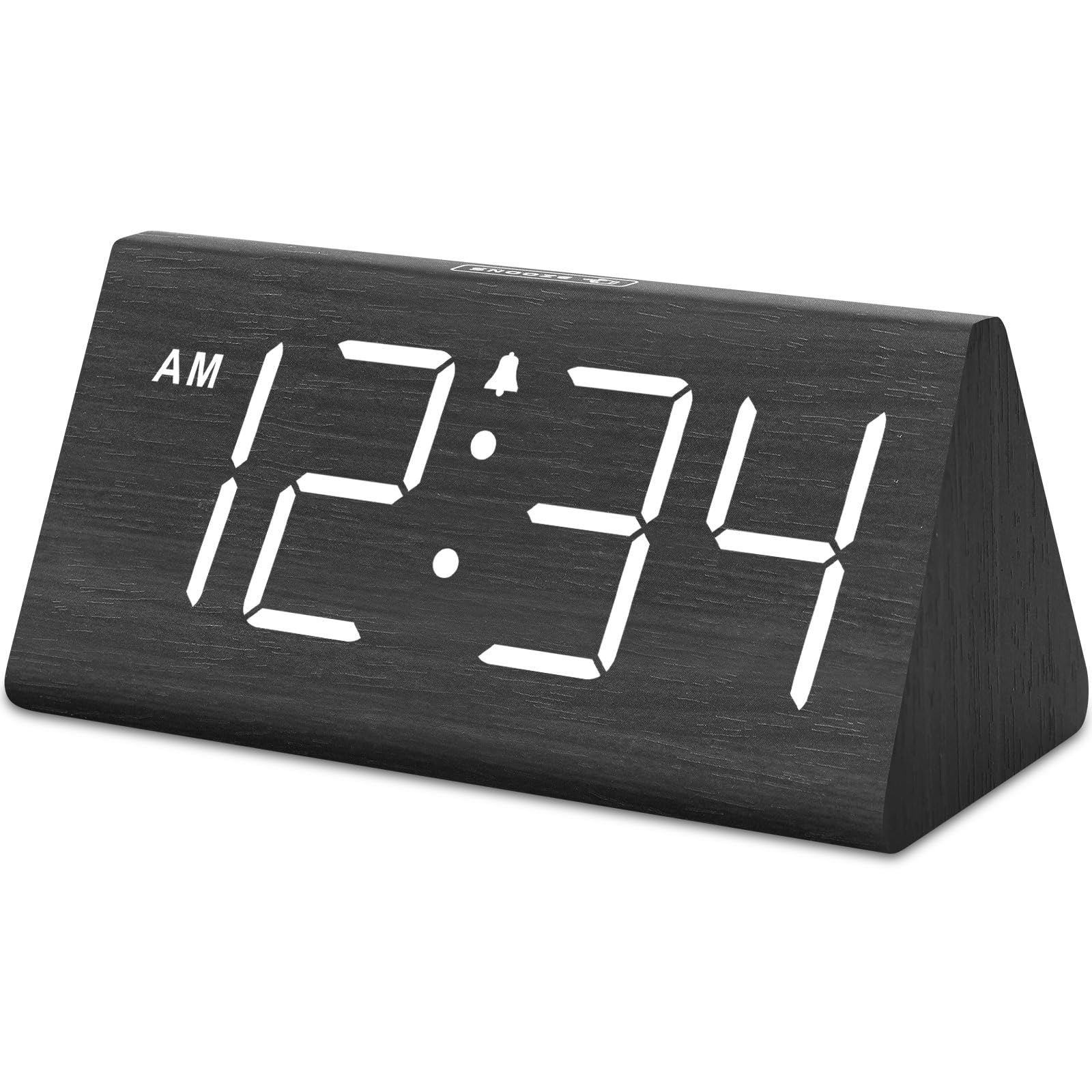 DreamSky Wooden Digital Alarm Clocks for Bedrooms - Electric Desk Clock with Large Numbers, USB Port, Loud Alarm for Heavy Sleepers, Adjustable Volume, Dimmer, DST, Wood Décor Gifts, Adapter Powered Black (Plug-in)
