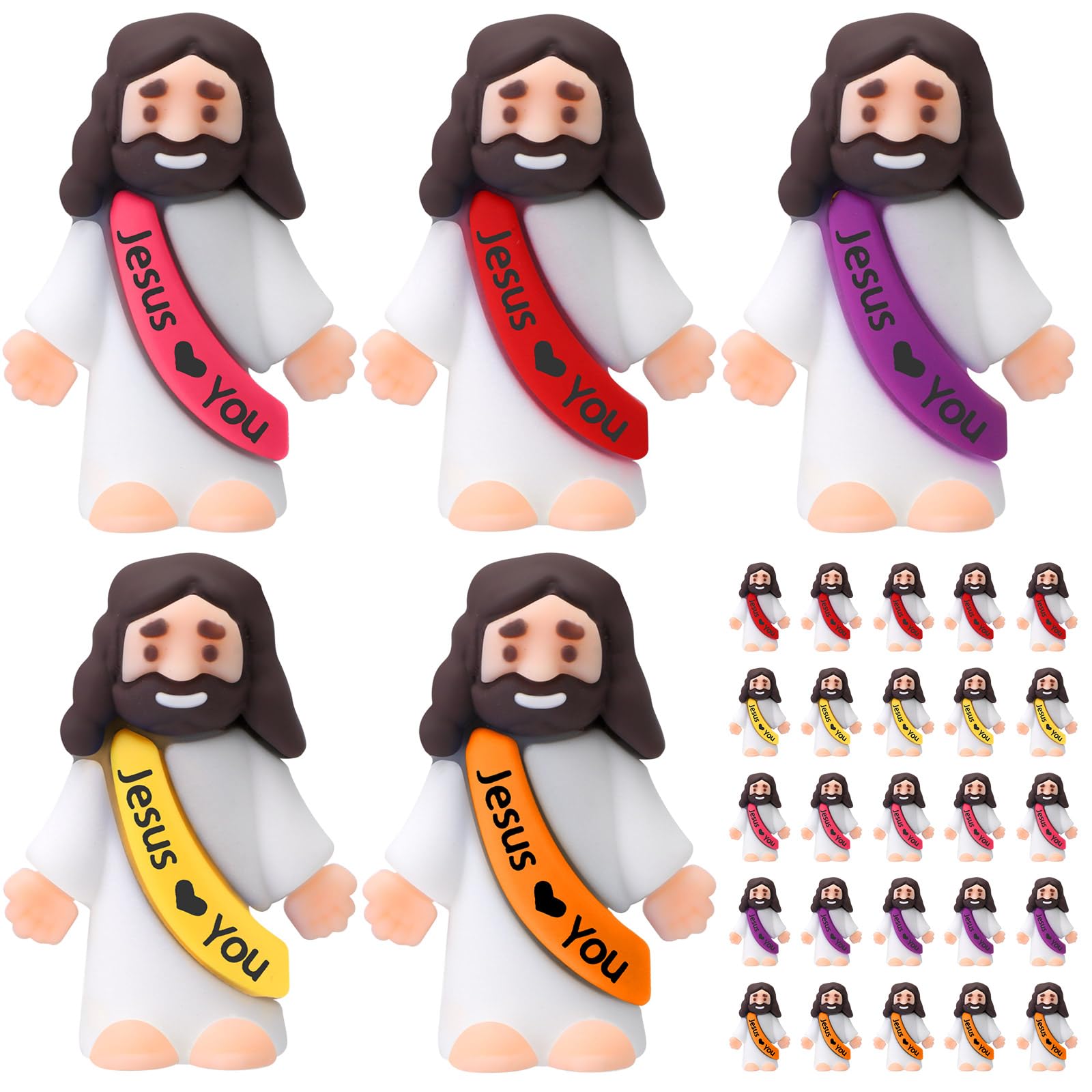 Bememo 25 Pcs Little Jesus Figures — Multicolor Mini Figurines for Egg Hunts