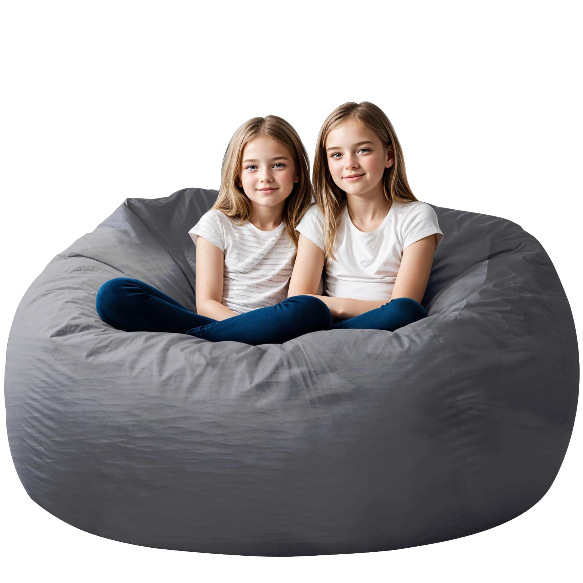 4FT High-Rebound Memory Foam Bean Bag Sofa — Removable Cover, Grey