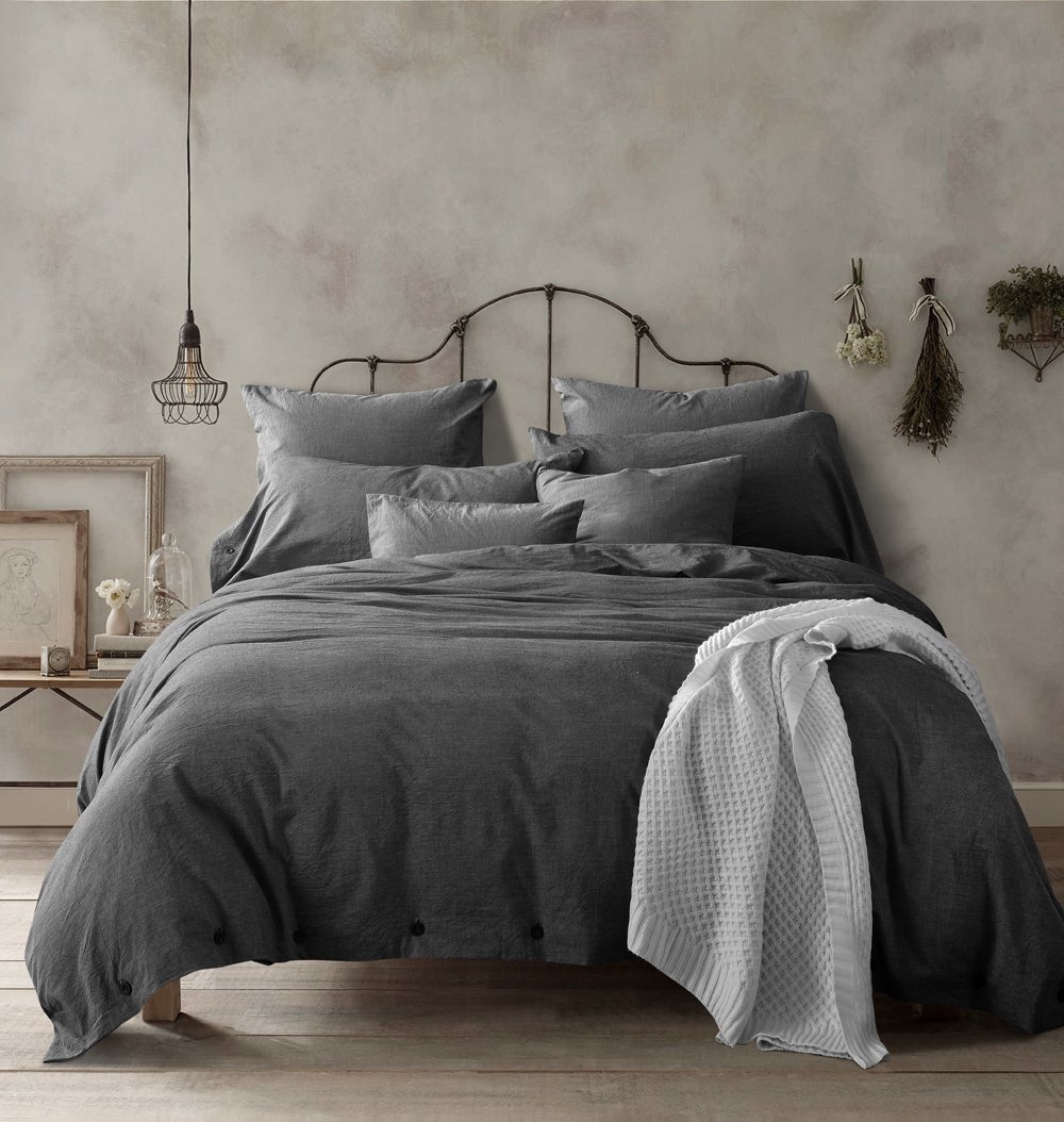 Duvet Cover King, Washed Cotton Duvet Cover Set - 3 Piece (King, Dark Gray) Dark Gray King