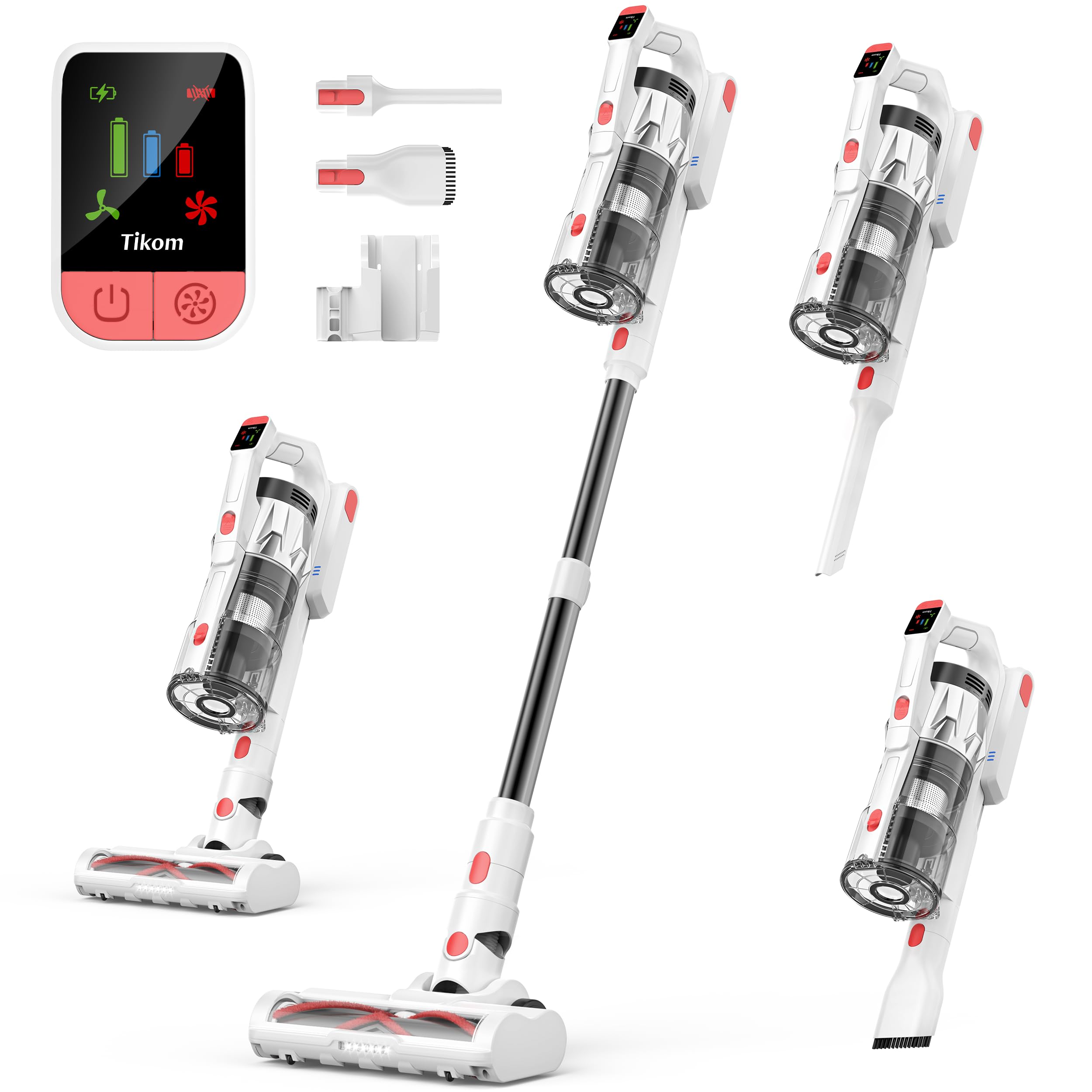 Tikom V750 Cordless Vacuum Cleaner, 45000Pa/500W Stick Vacuum with LED Display (White)