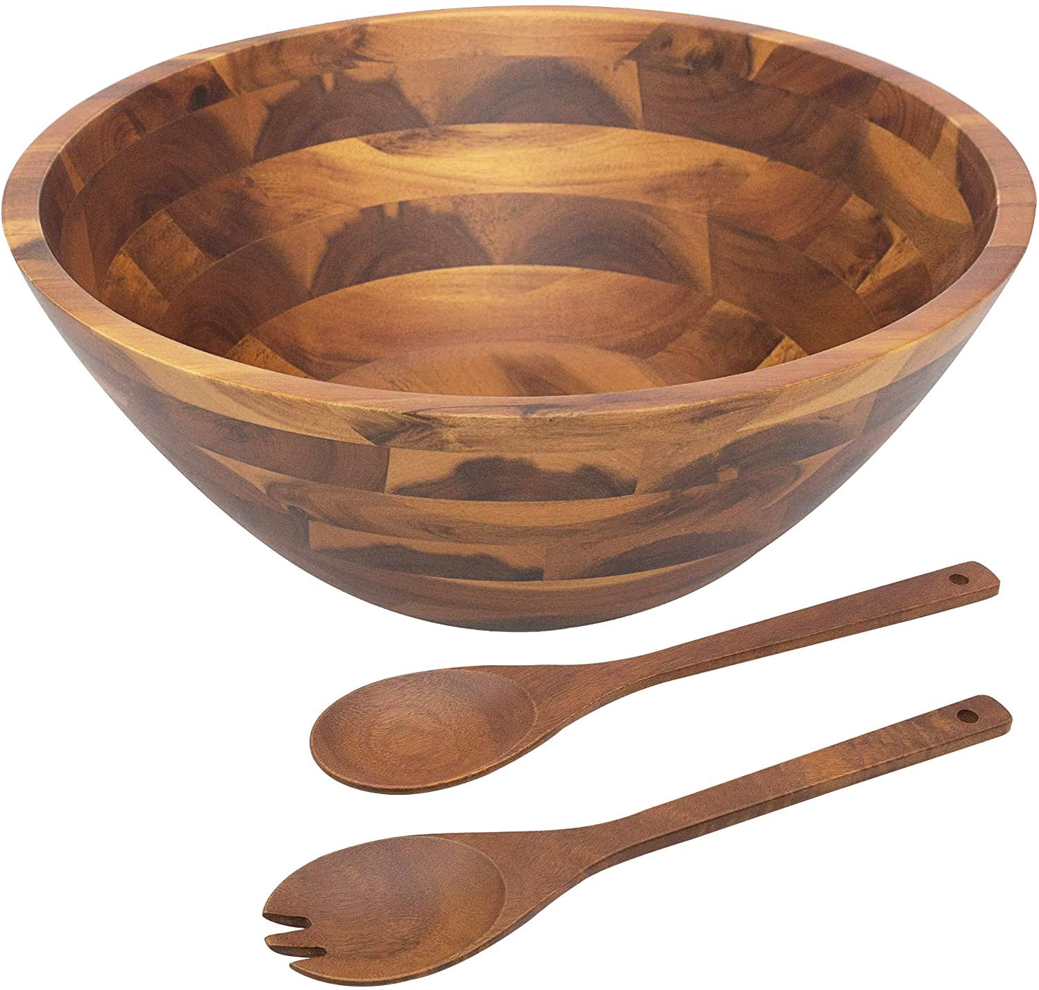 AIDEA 12.5" Acacia Wood Salad Bowl with Servers