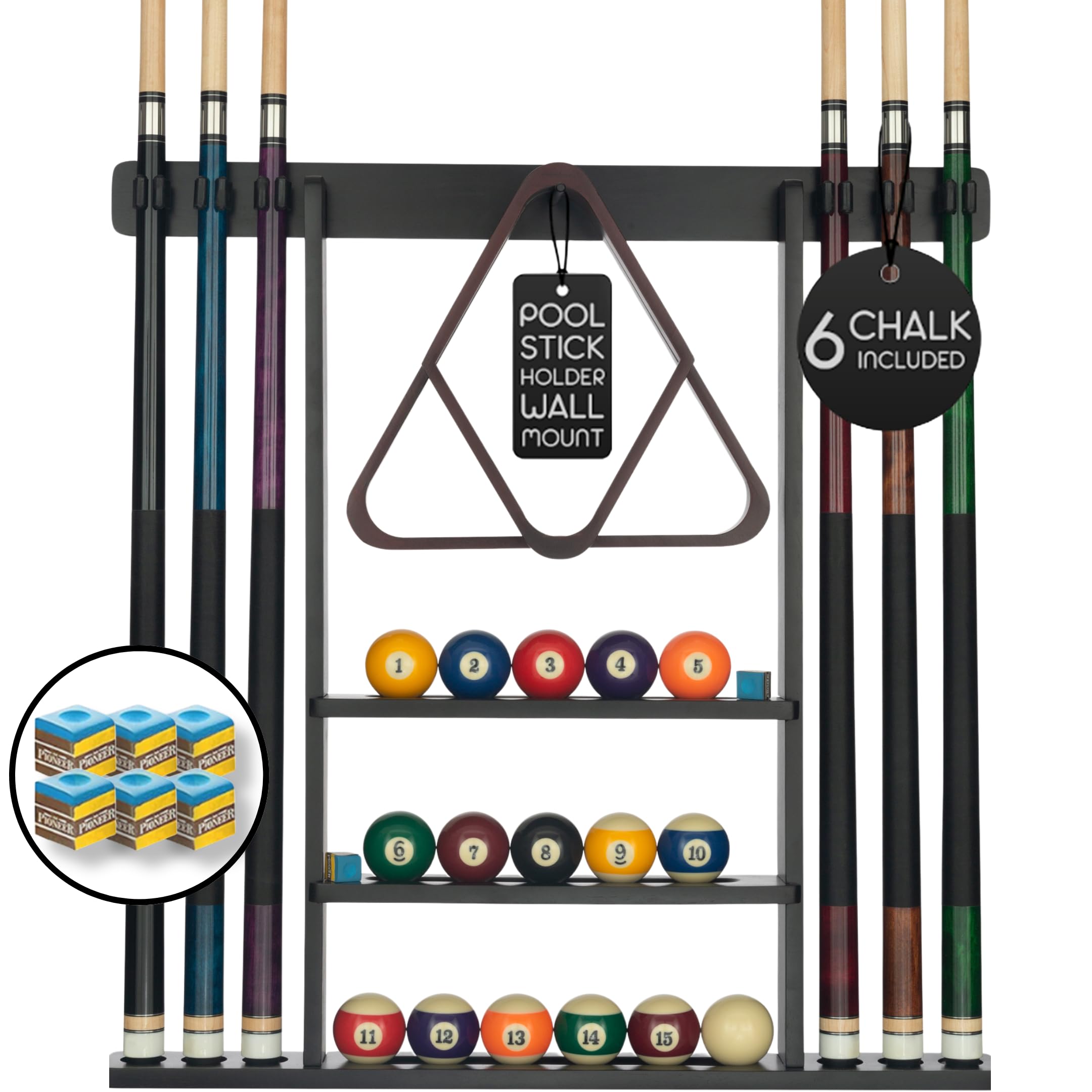 Billiards Xpress Wall Rack with 16 Ball Holders