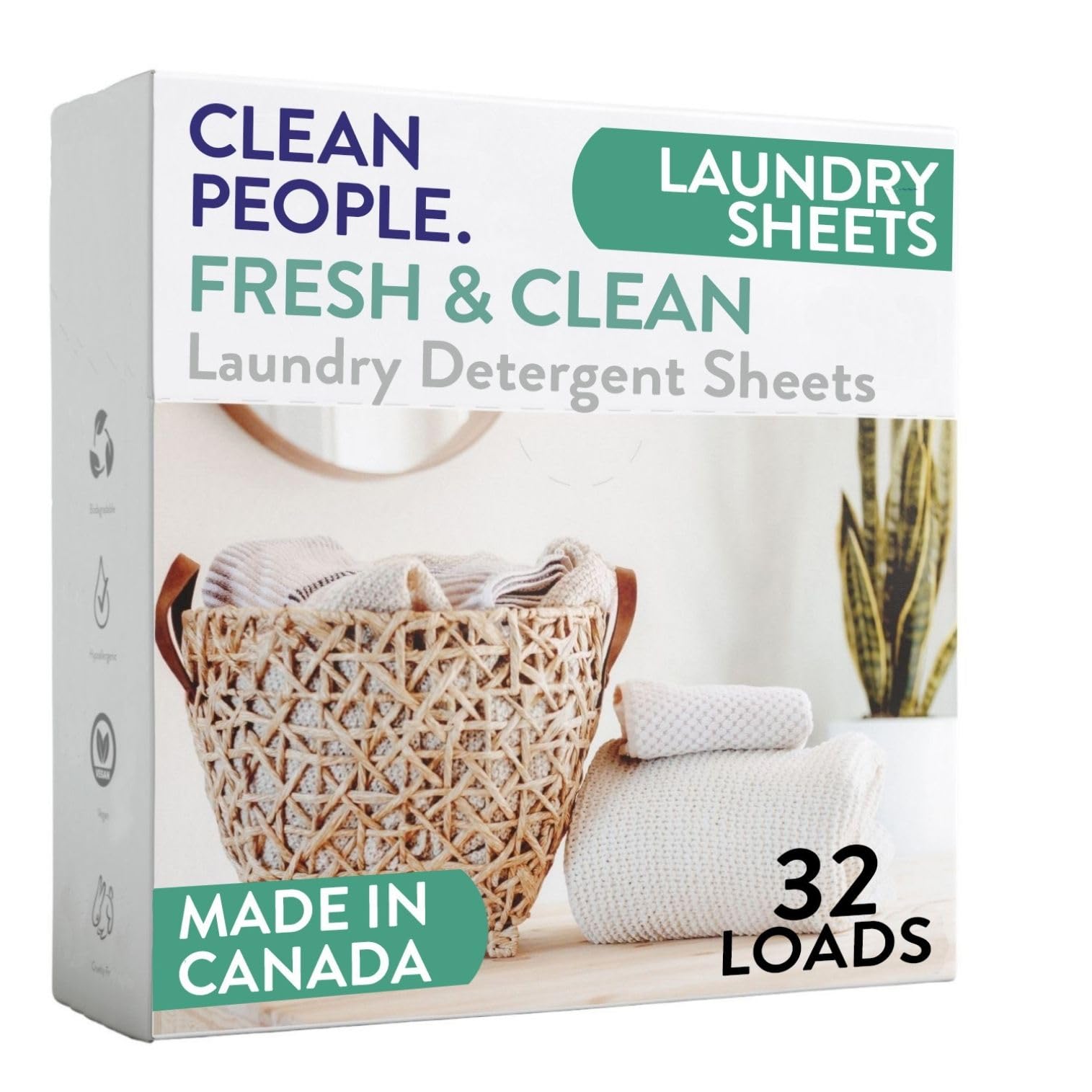 The Clean People Laundry Detergent Sheets - Laundry Soap - Ultra Concentrated, Recyclable Packaging, Stain Fighting - Fresh Scent, 32 Pack Fresh Scent 32 Count