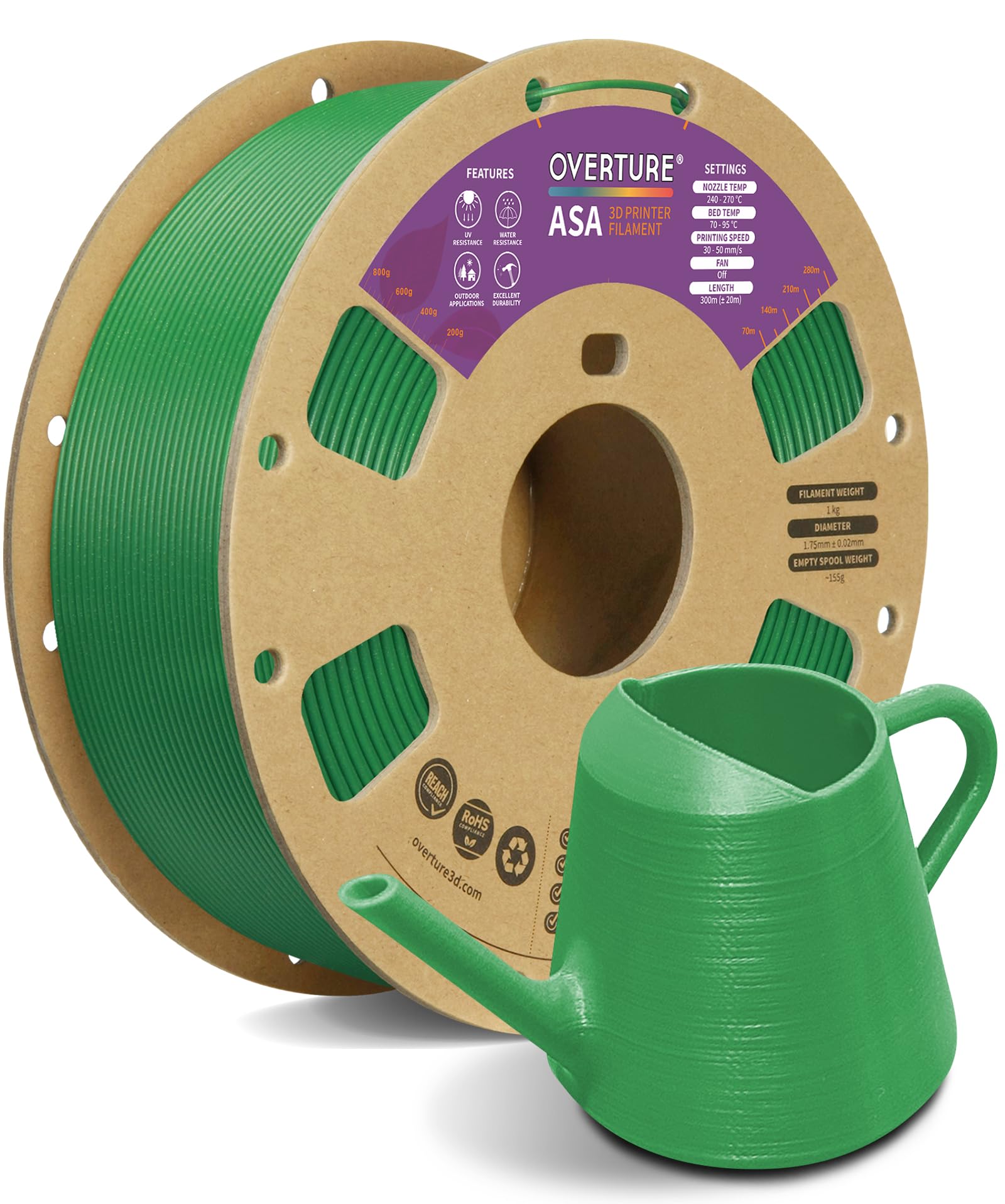 OVERTURE ASA Filament 1.75mm (Diamond Green) — 1kg