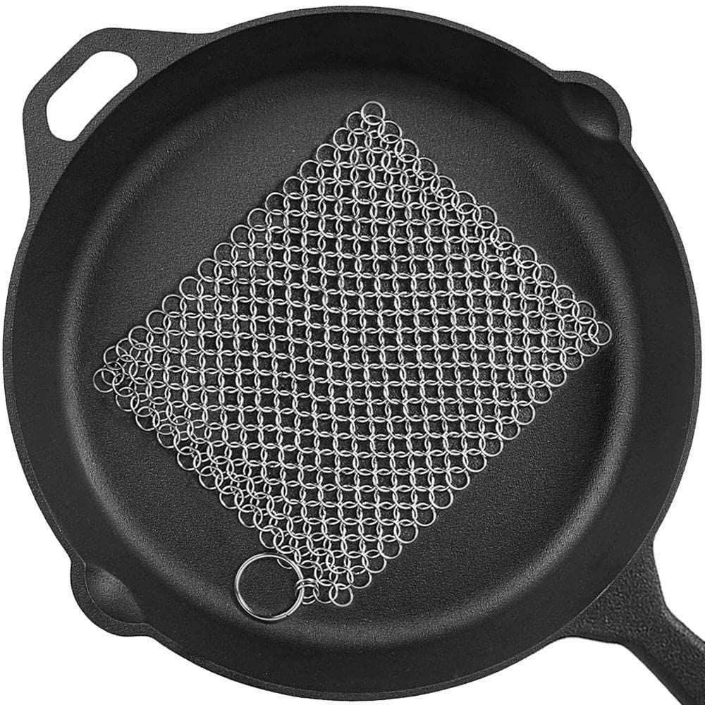 Stainless Steel Chainmail Scrubber (8 x 6 inches) for Cast Iron & Skillets