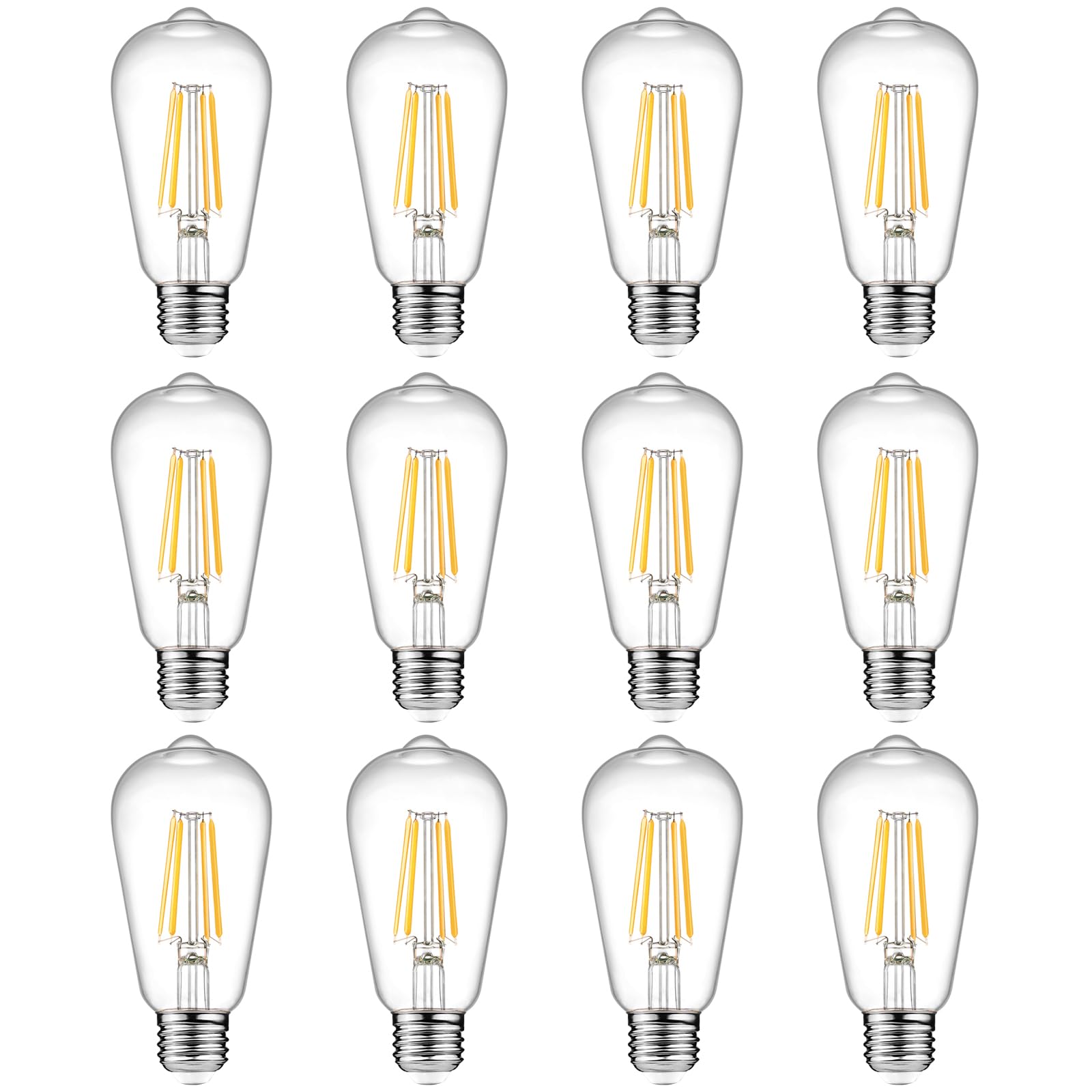 Ascher Vintage LED Edison Bulb — 2700K Warm White, 700 Lumens (12-Pack)