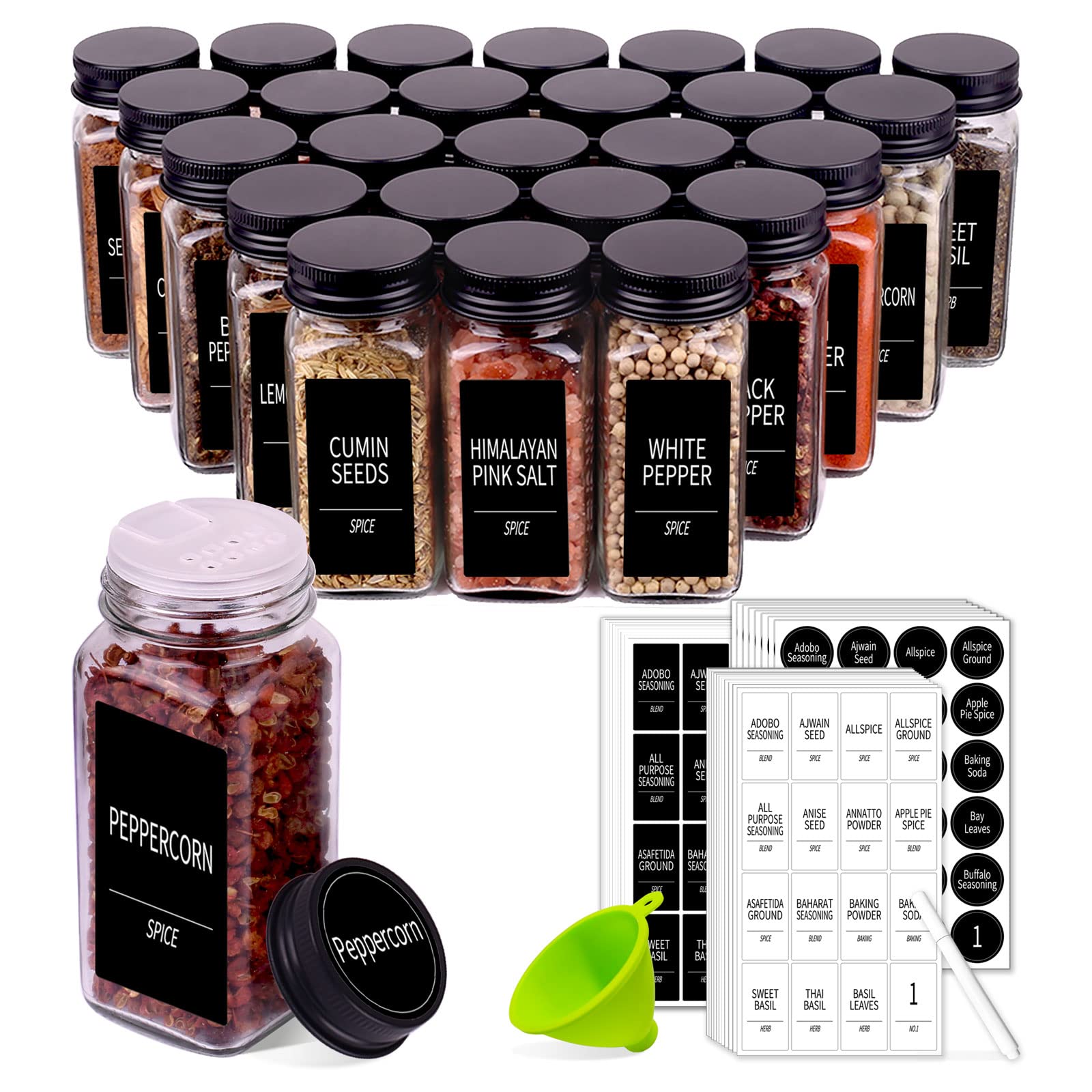Churboro 25-Piece Glass Spice Jars Set