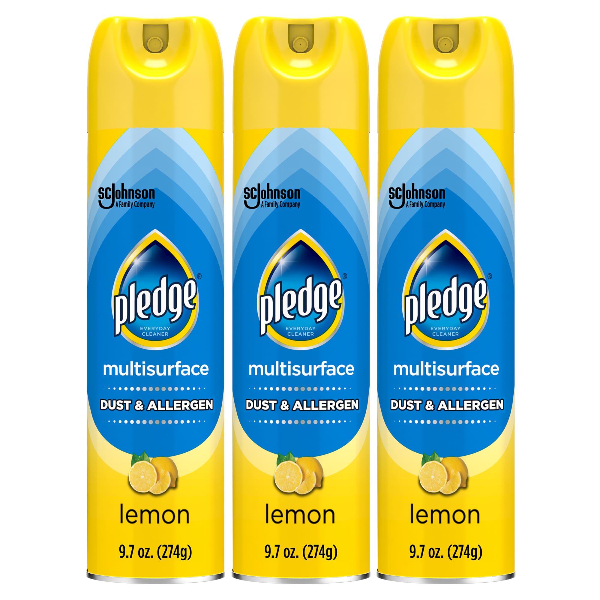 Pledge Dust & Allergen Multisurface Cleaner, Aerosol Spray, Lemon Scent, 9.7oz (Pack of 3)