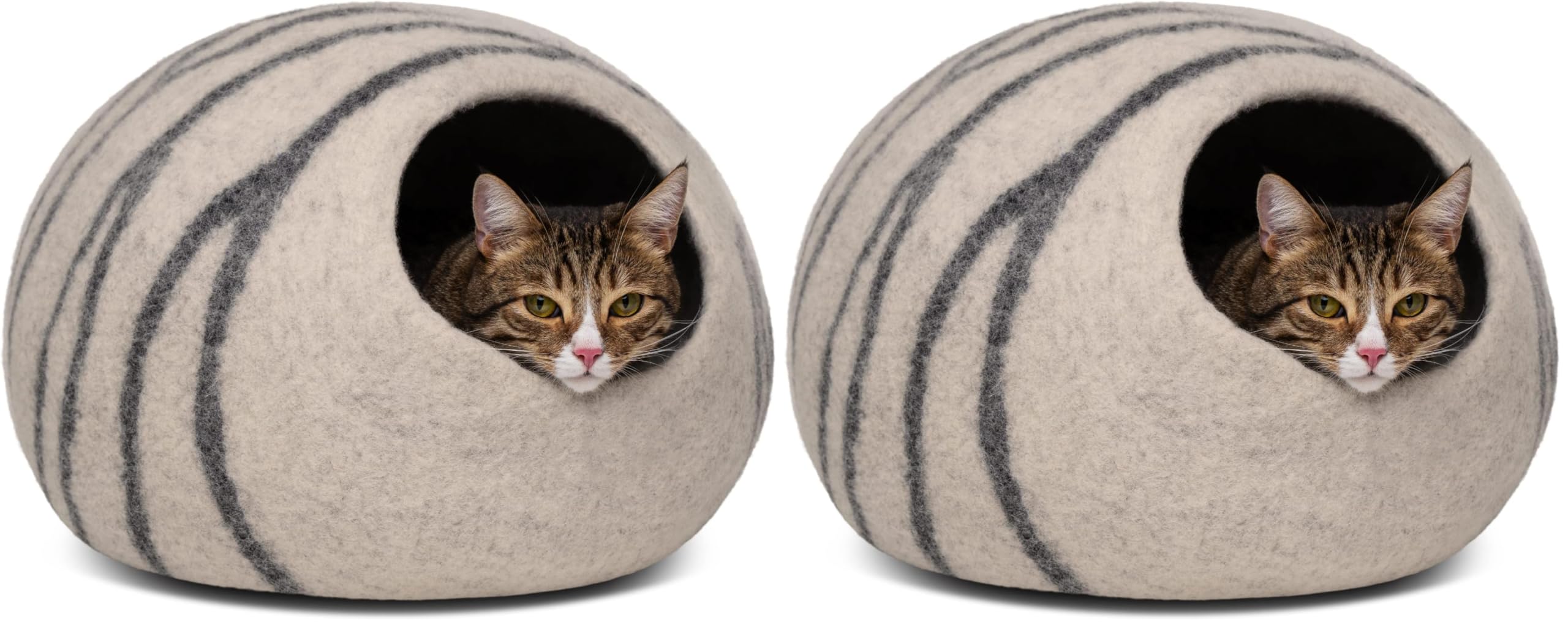 MEOWFIA Merino Wool Cat Cave (Handmade Felted Cat Bed, Pack of 2)