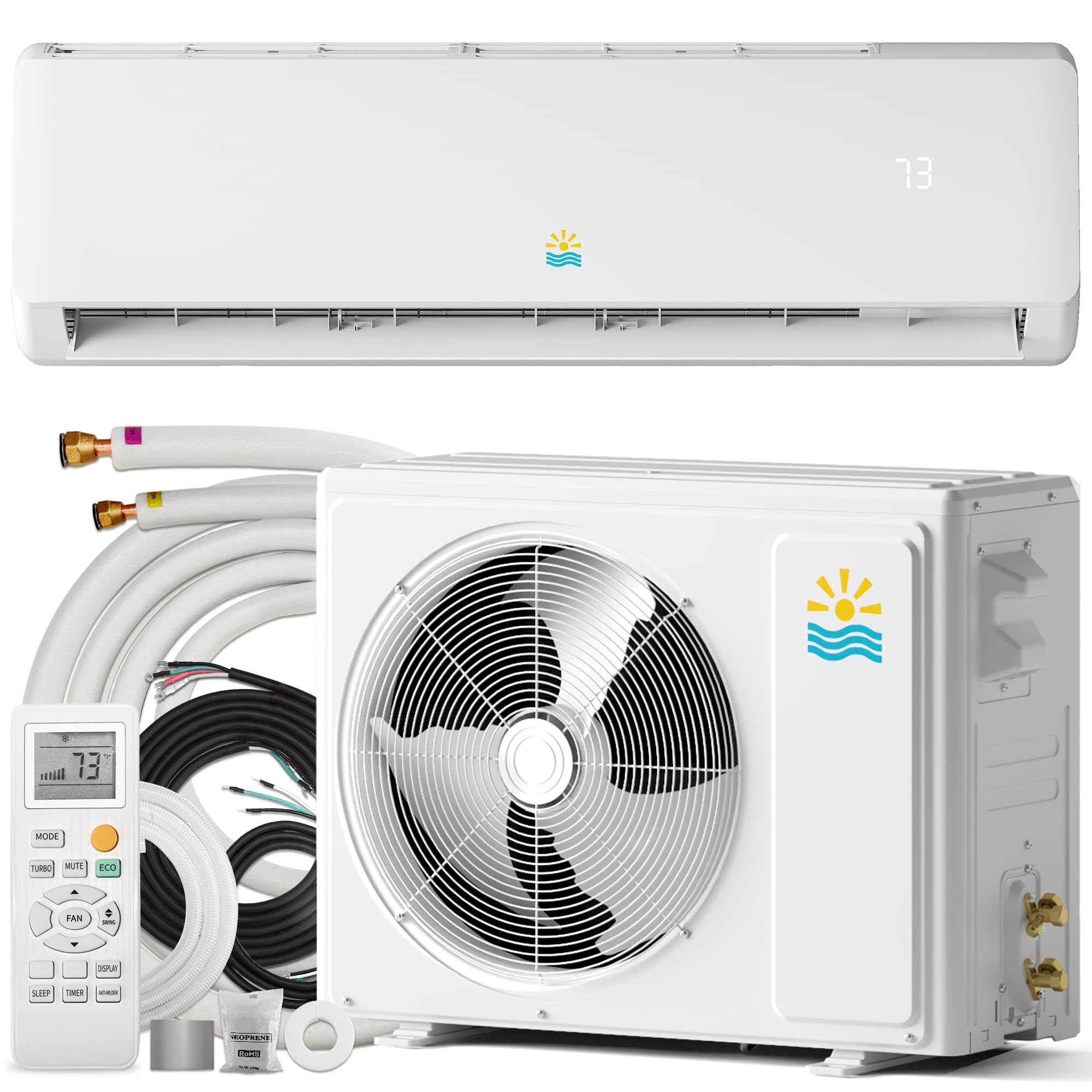 Mini Split AC/Heating System - 18000 BTU Mini Split AC Unit Inverter Heating and Cooling, 19 SEER2 230V