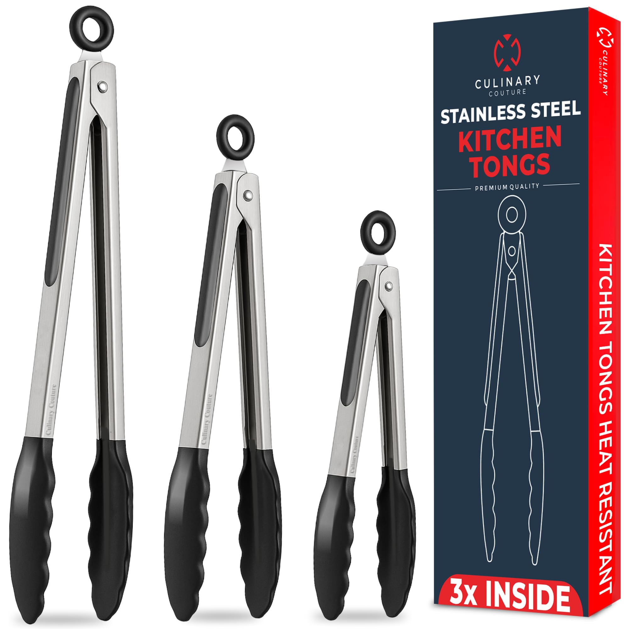 Silicone-Tipped Locking Tongs Set (7", 9", 12")