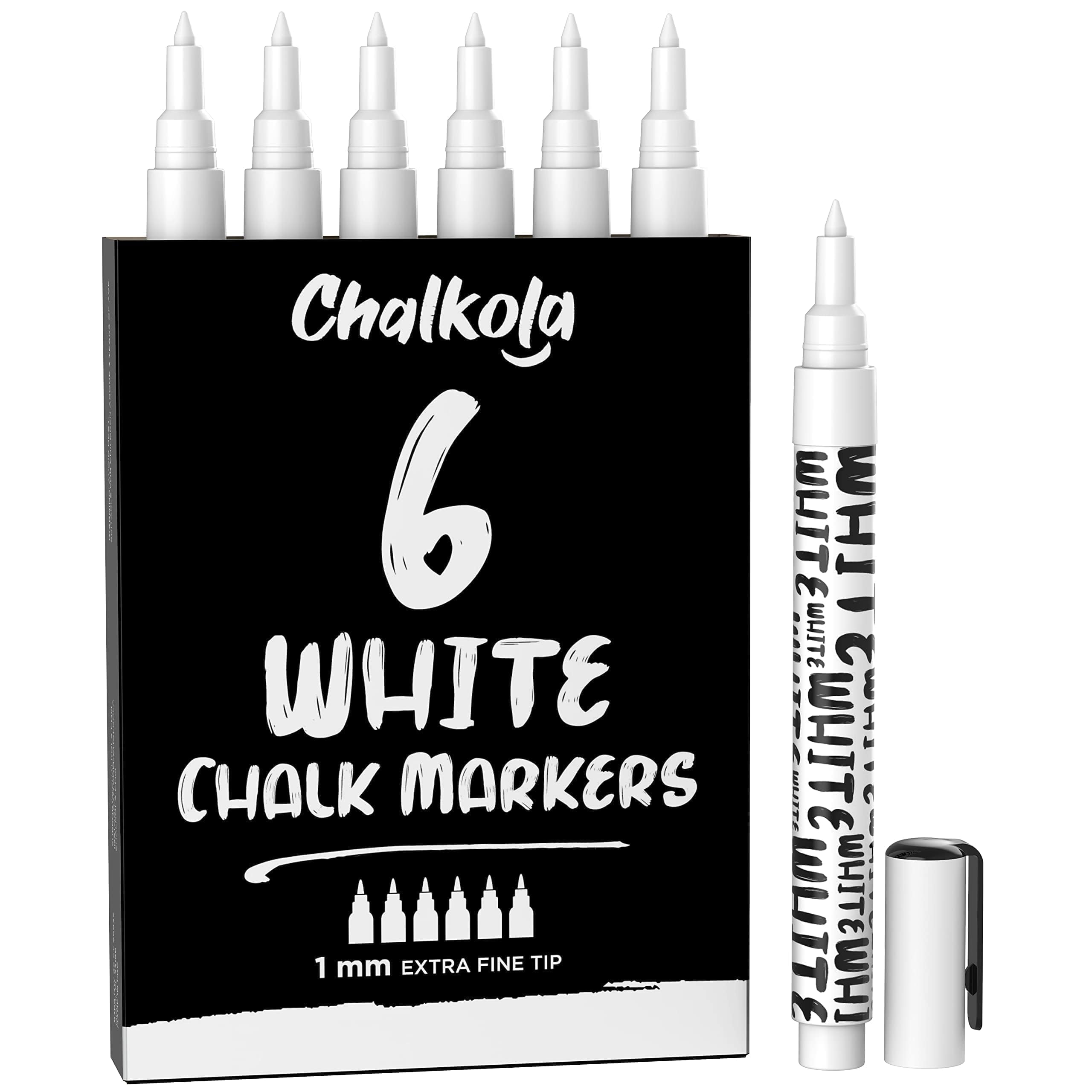 Chalkola Extra-Fine White Markers — 1mm (6-Pack)