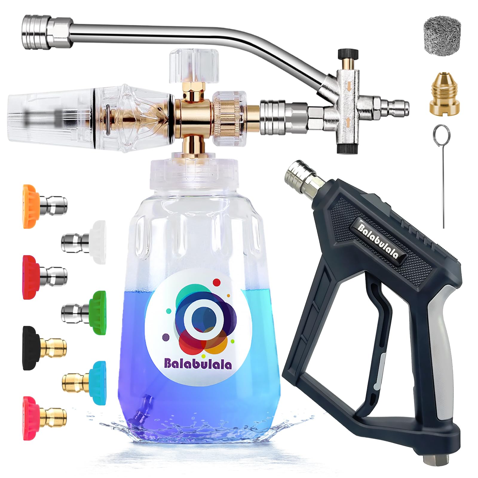 Foam Cannon with Dual Connector, Balabulala Dual Connector Foam Cannon with 5000PSI Pressure Washer Gun