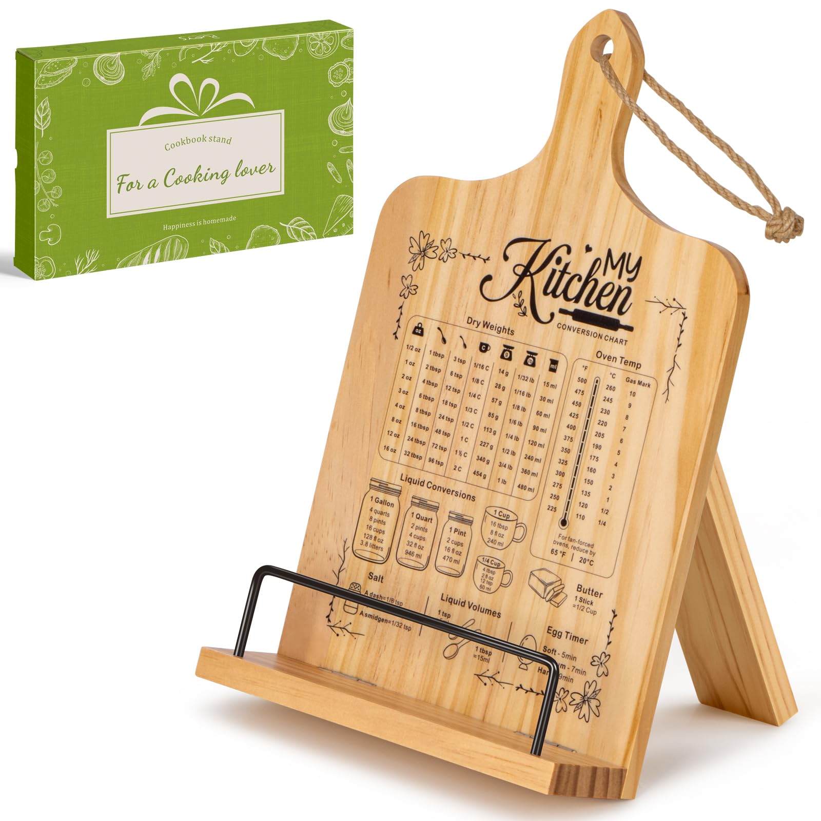 PUERSI Wooden Cookbook Stand with Conversion Chart