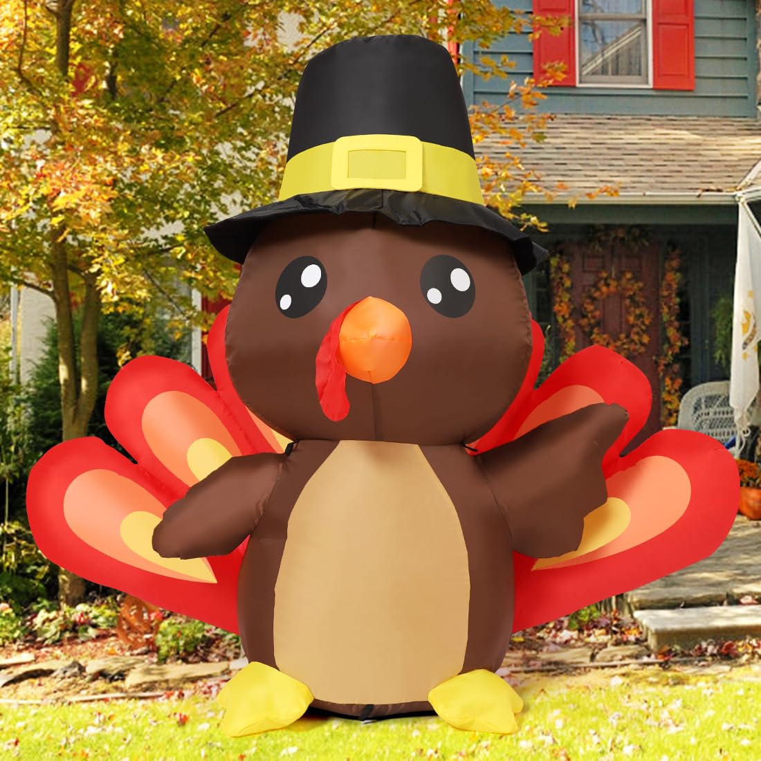 COMIN 4FT Thanksgiving Inflatables Turkey Baby with Built-in LEDs