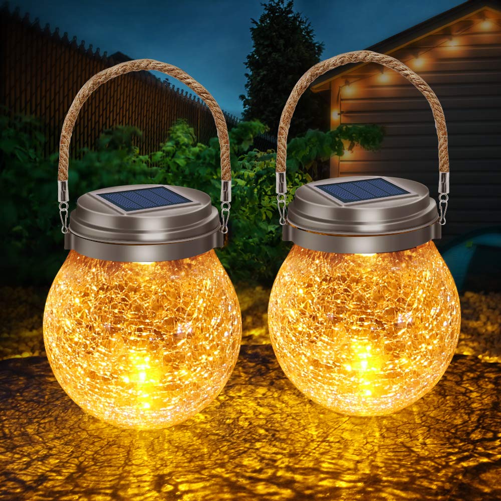 DBF Crackle Glass Solar Lanterns (2-Pack)