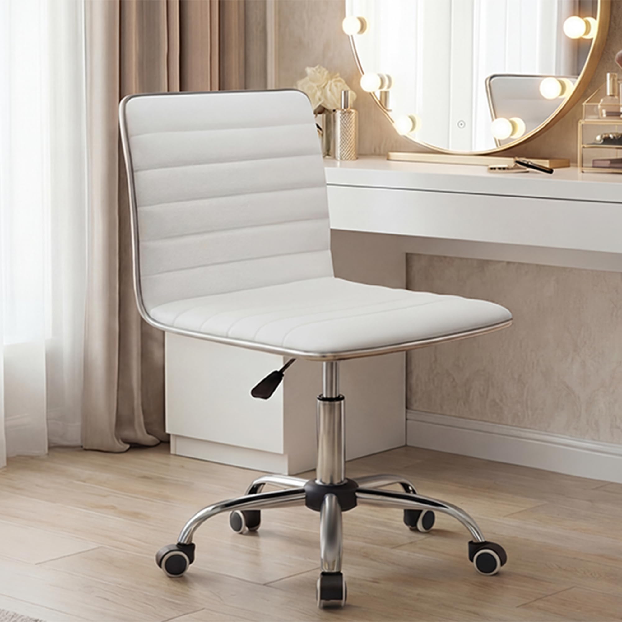 Furmax Armless Small Leather Vanity Desk Chair (White)