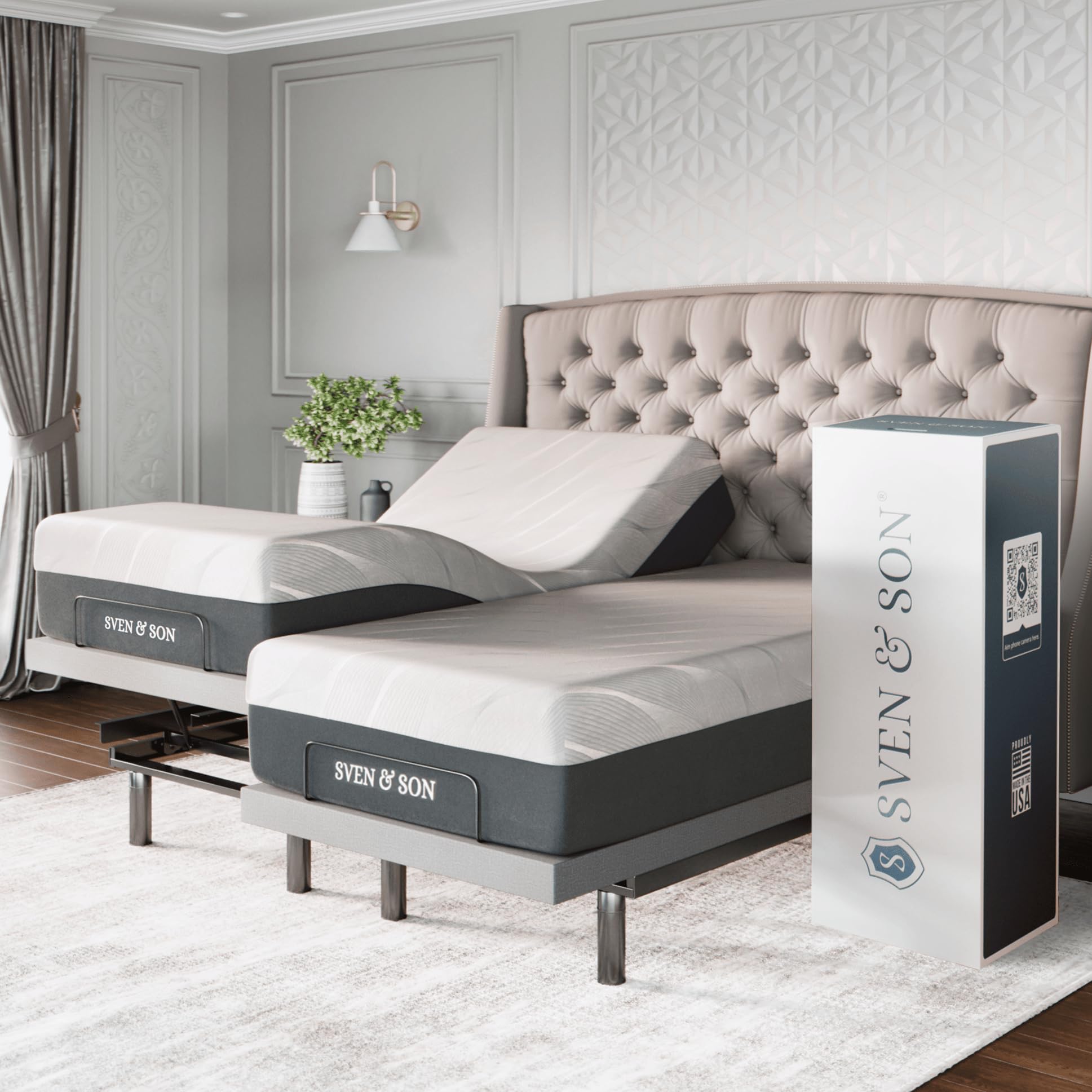 Sven & Son Platinum Adjustable Bed Base + 14" Hybrid Mattress (Split King)