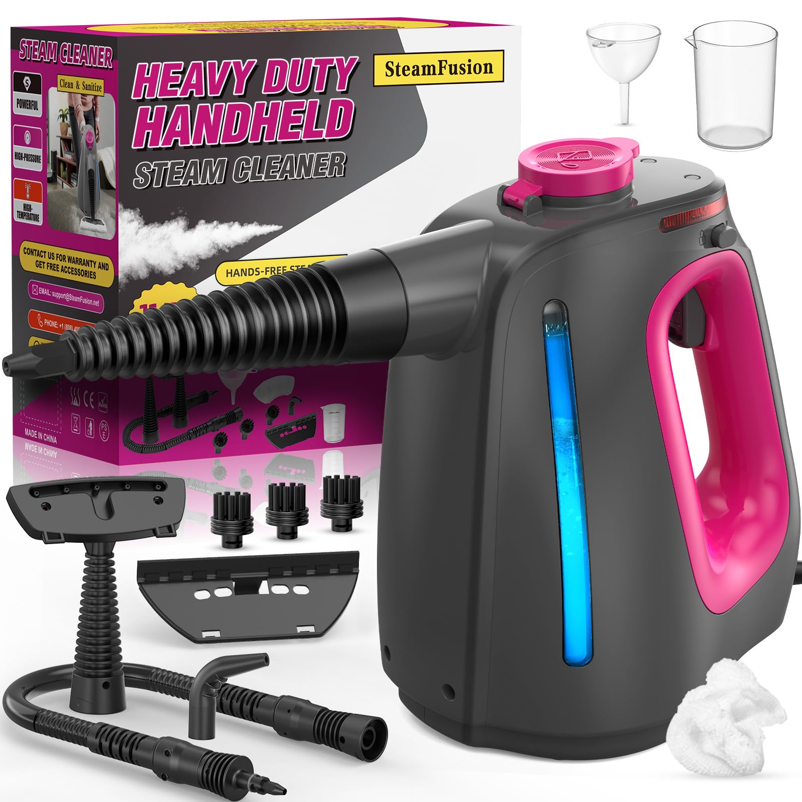 Heavy Duty Handheld Steam Cleaner with Lockable Steam Button & 11pcs Accessories