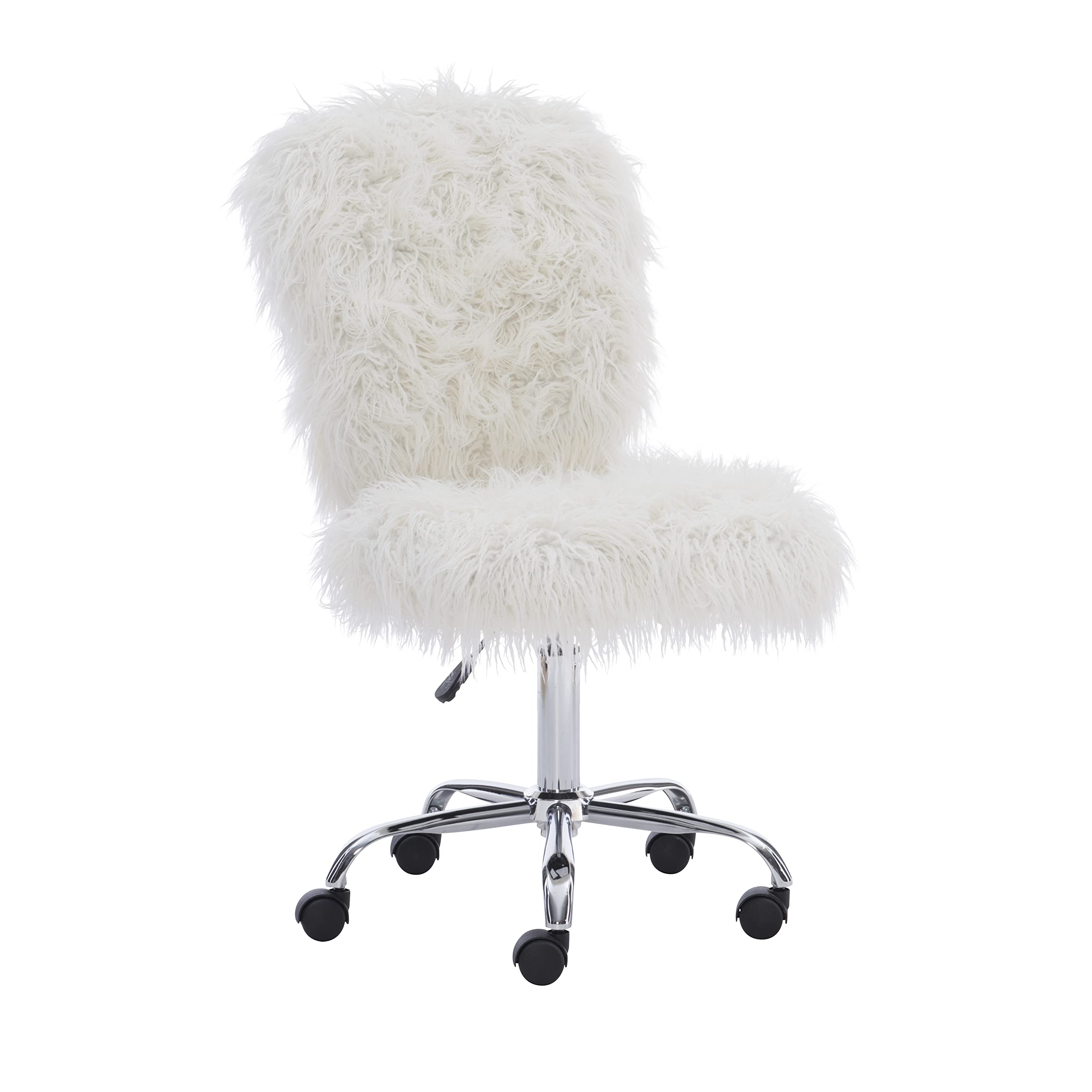 Linon Cora Faux Flokati Armless Office Chair (White Faux Fur)