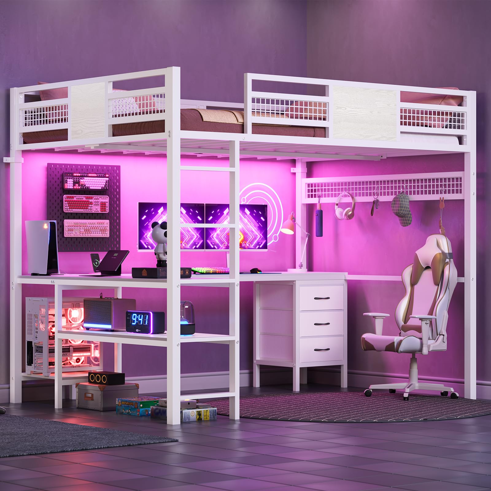 BTHFST Full Loft Bed with L-Shaped Desk