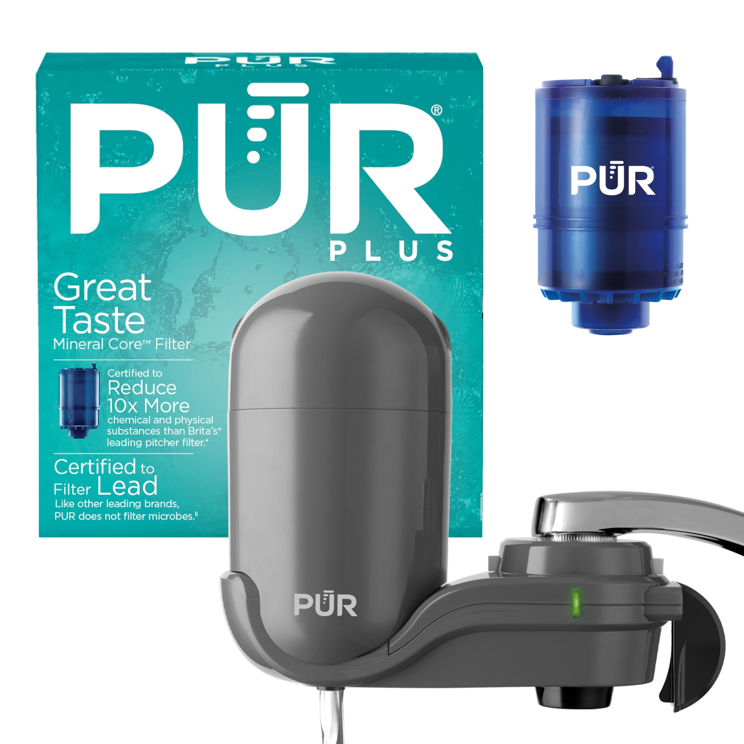 PUR Plus Vertical Faucet-Mount Water Filtration System (Grey)