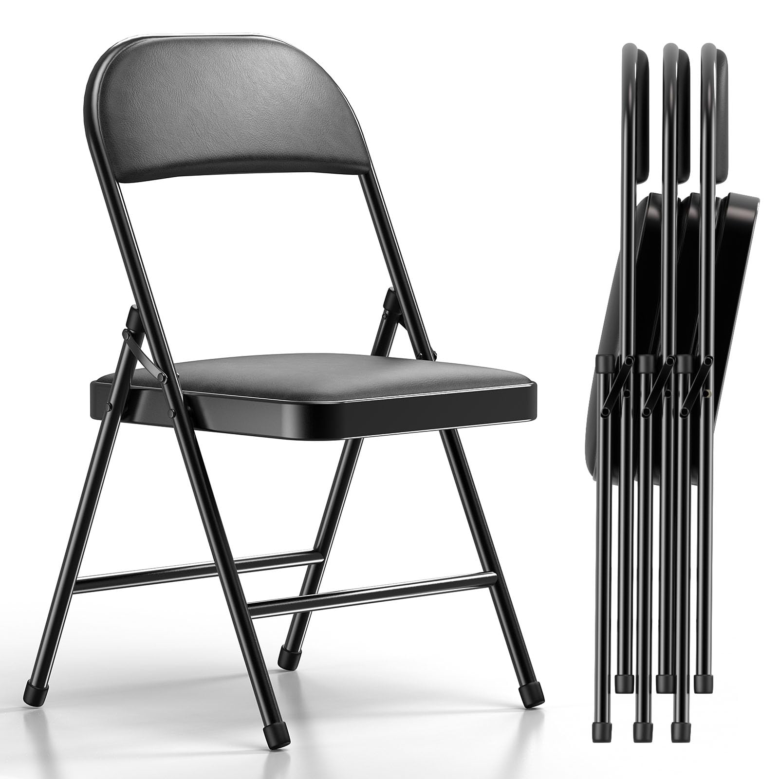 Nazhura 4 Pack Folding Chairs with Padded Cushion and Back, Black