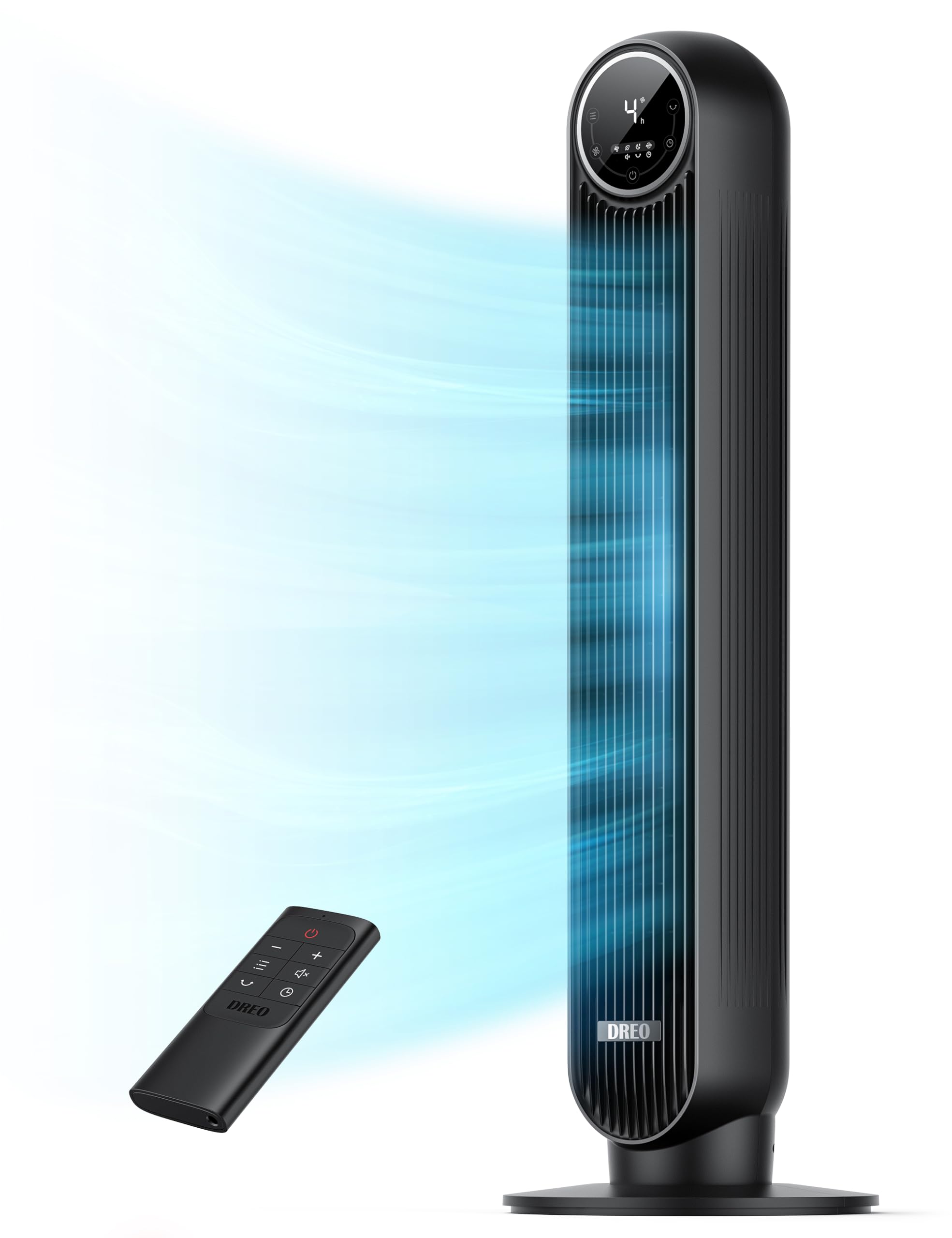 DREO Tower Fan for Bedroom, 2026 Upgraded DC Motor, 28ft/s High Velocity, 20dB Ultra Quiet Standing Fan, 8 Speeds 4 Modes, 90° Oscillating Bladeless Fan for Indoors, Floor Fans with Remote, Black