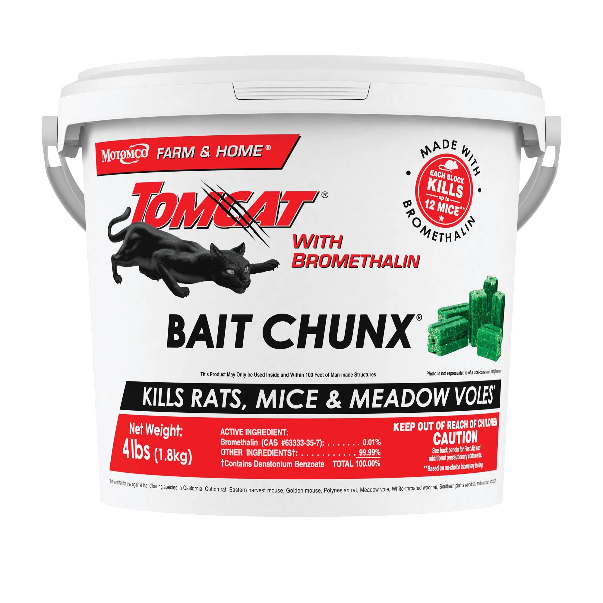 Tomcat Bromethalin BaitChunx — Rat and Mouse Control Blocks for Agricultural Use, 4 lbs.