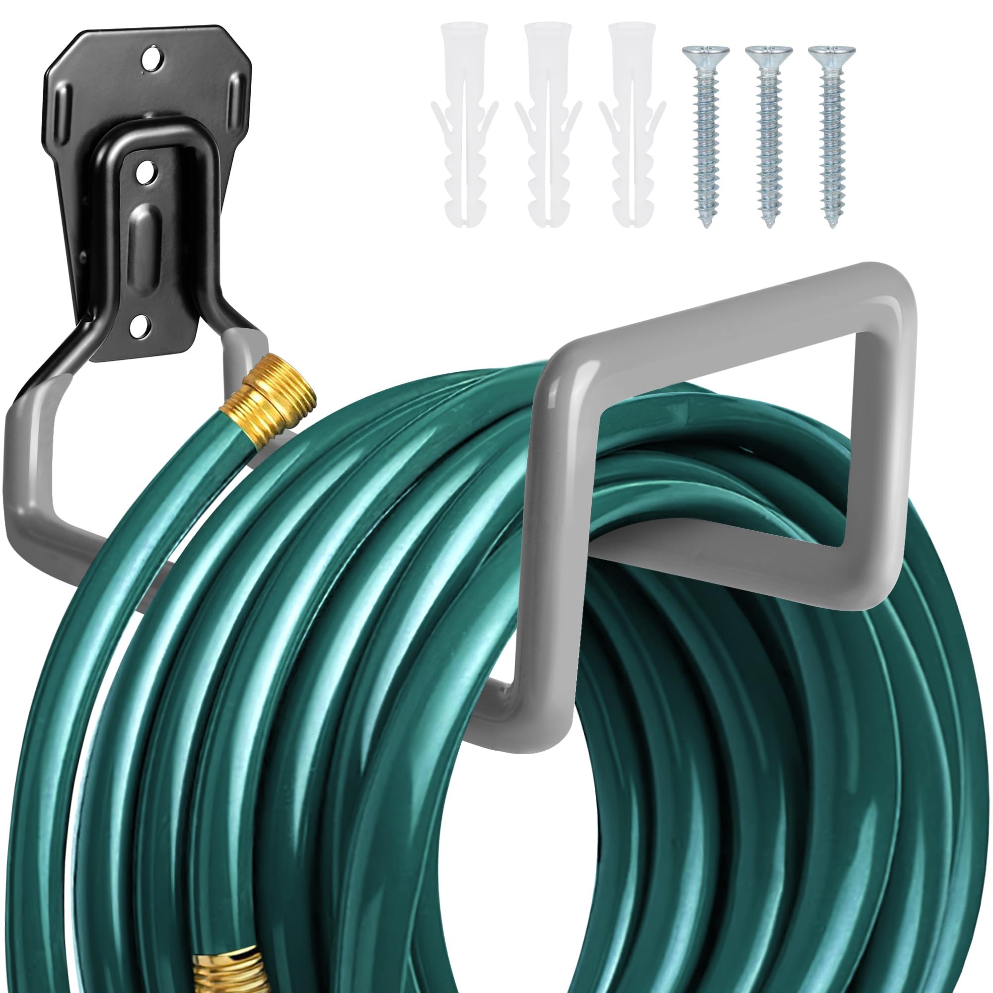Garden Hose Holder - Metal Garden Hose Reel Wall Mounted Water Hose Holders for Outside, Heavy Duty Hose Hanger 1 Gray