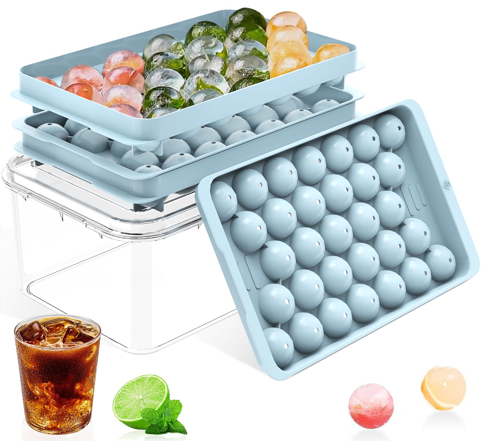 62-Ball Mini Round Ice Tray with Bin