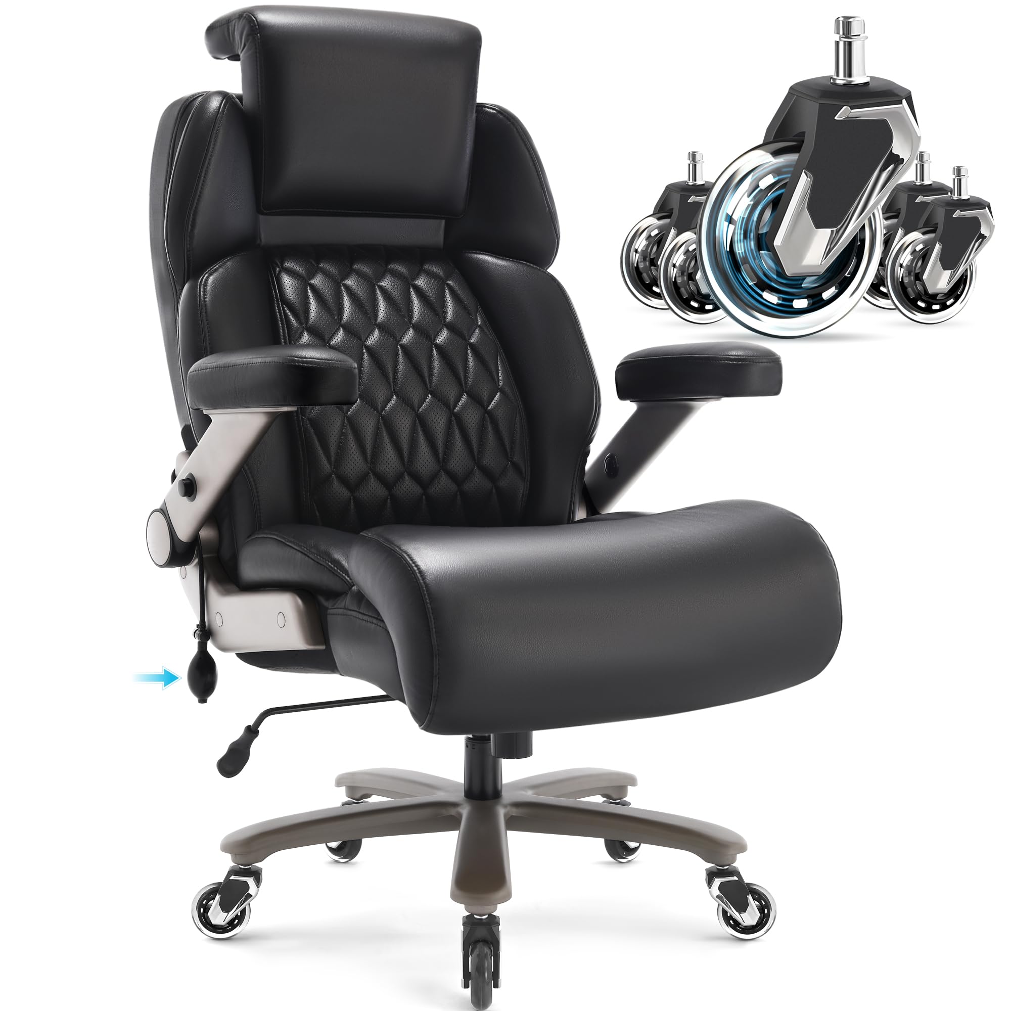 Big and Tall Office Chair 700lbs - Adjustable Headrest&Lumbar Support, Heavy Duty Metal Base