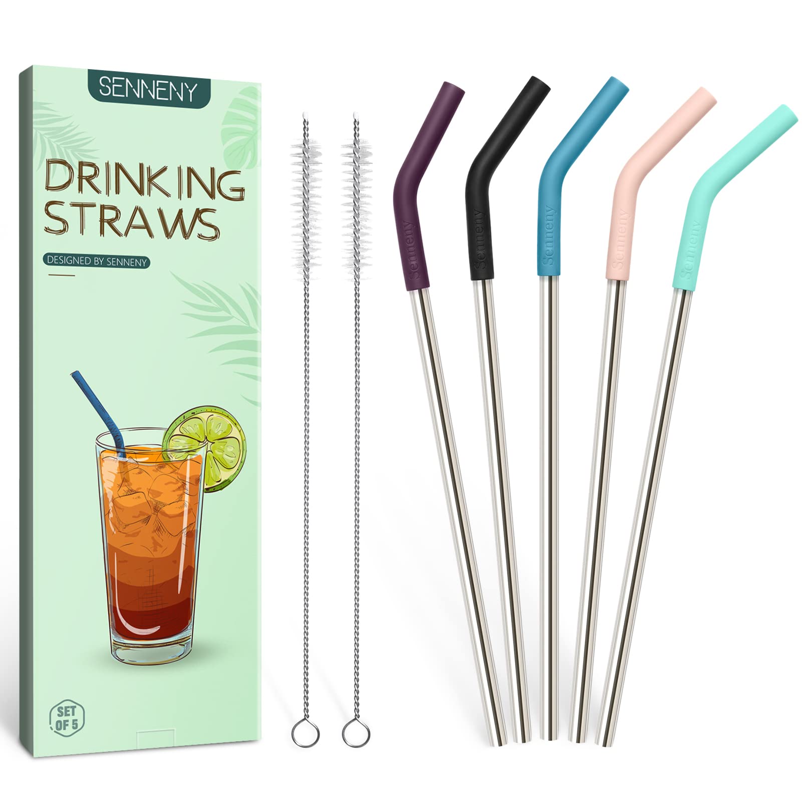 Senneny Stainless Steel Straws 5-Pack