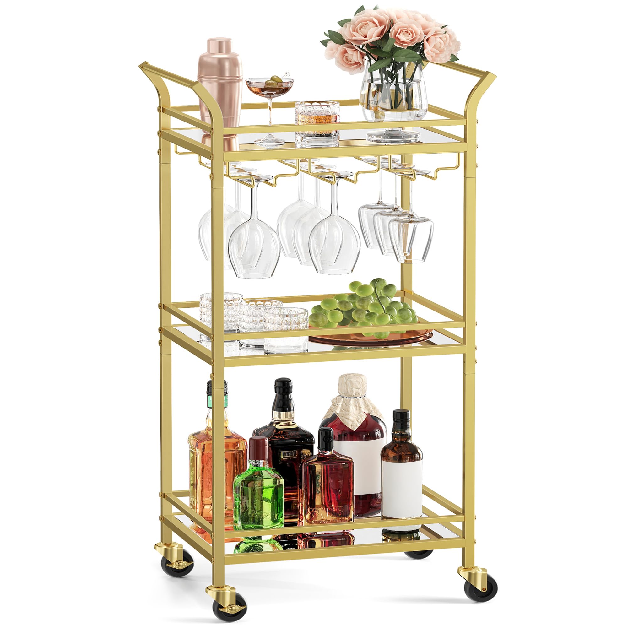 VASAGLE Small Gold Mirrored 3-Tier Cart