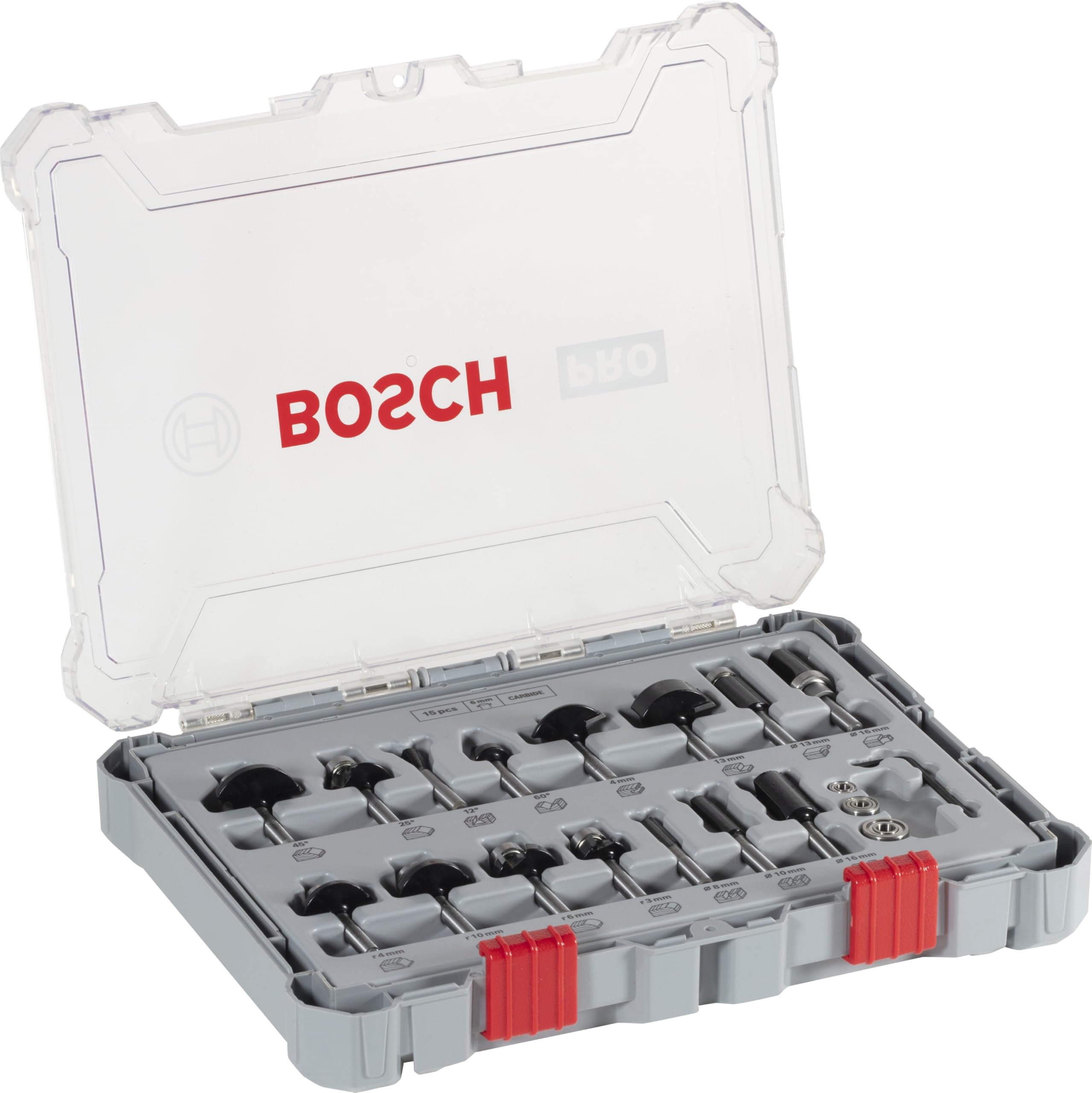 Bosch 2607017471 Router Trimmer Bit Set — 15 Pieces (6mm Shank)