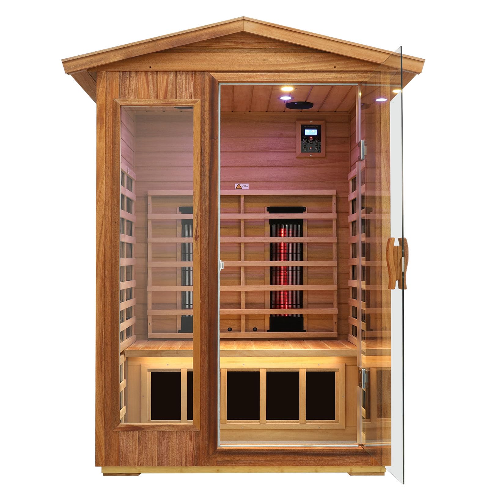 KUNSANA Outdoor Sauna — 2-Person Mahogany Room with Ceramic + Carbon Heating