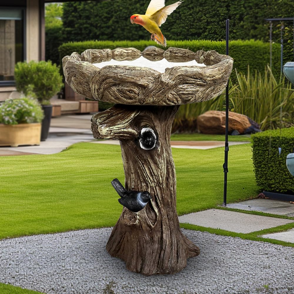 SKYFIRE Tree‑Stump Pedestal Bird Bath