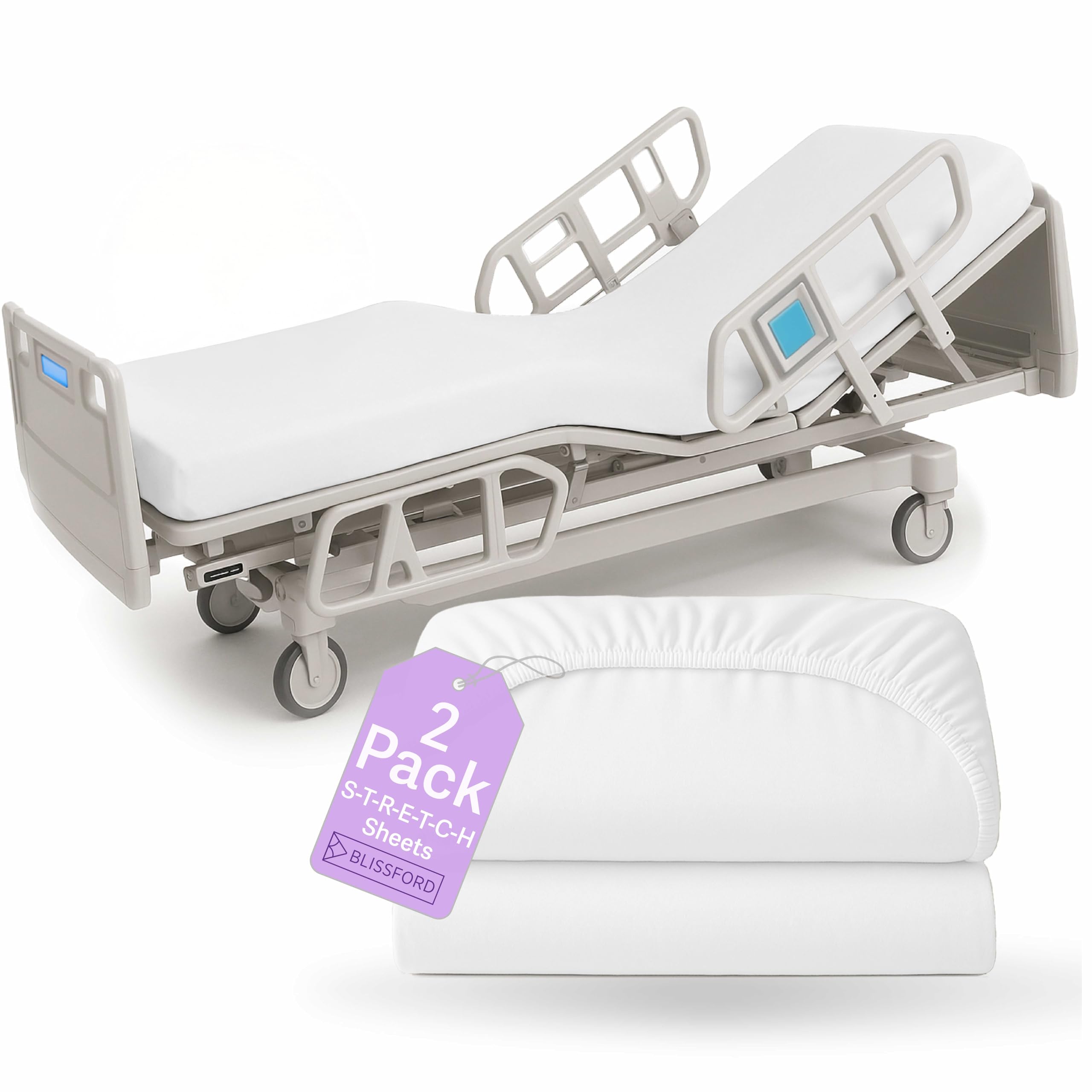 BLISSFORD Cotton-Rich Hospital Fitted Sheets (2-Pack)