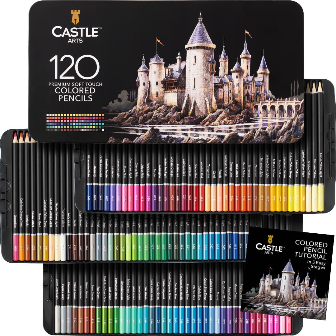Castle Art Supplies Colored Pencils Set, 120 Premium Soft Core