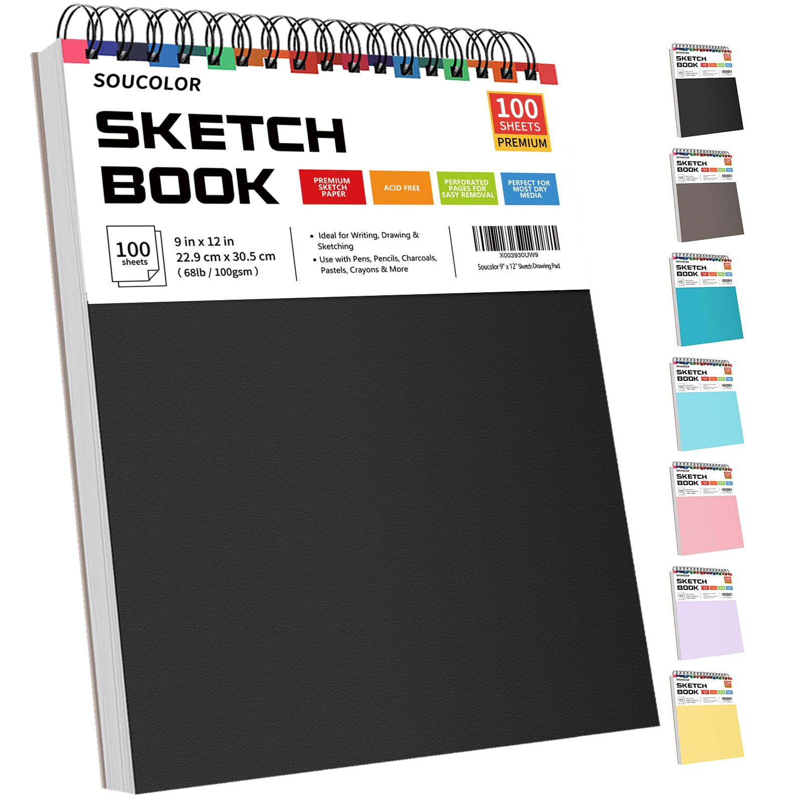 Soucolor 9x12 Spiral Sketchbook (68lb/100gsm)