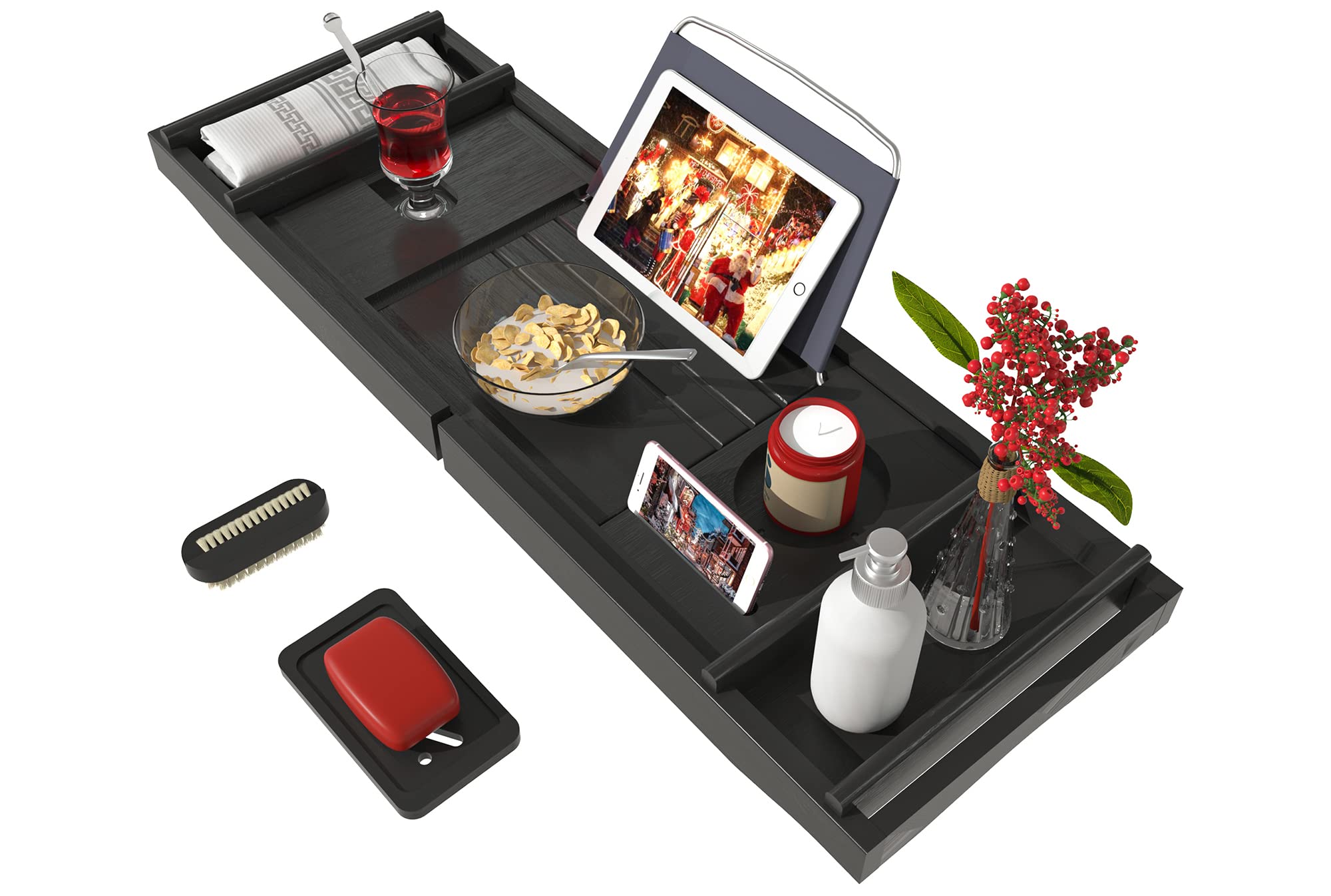 Bamfan Bamboo Bath Caddy Tray (Black)