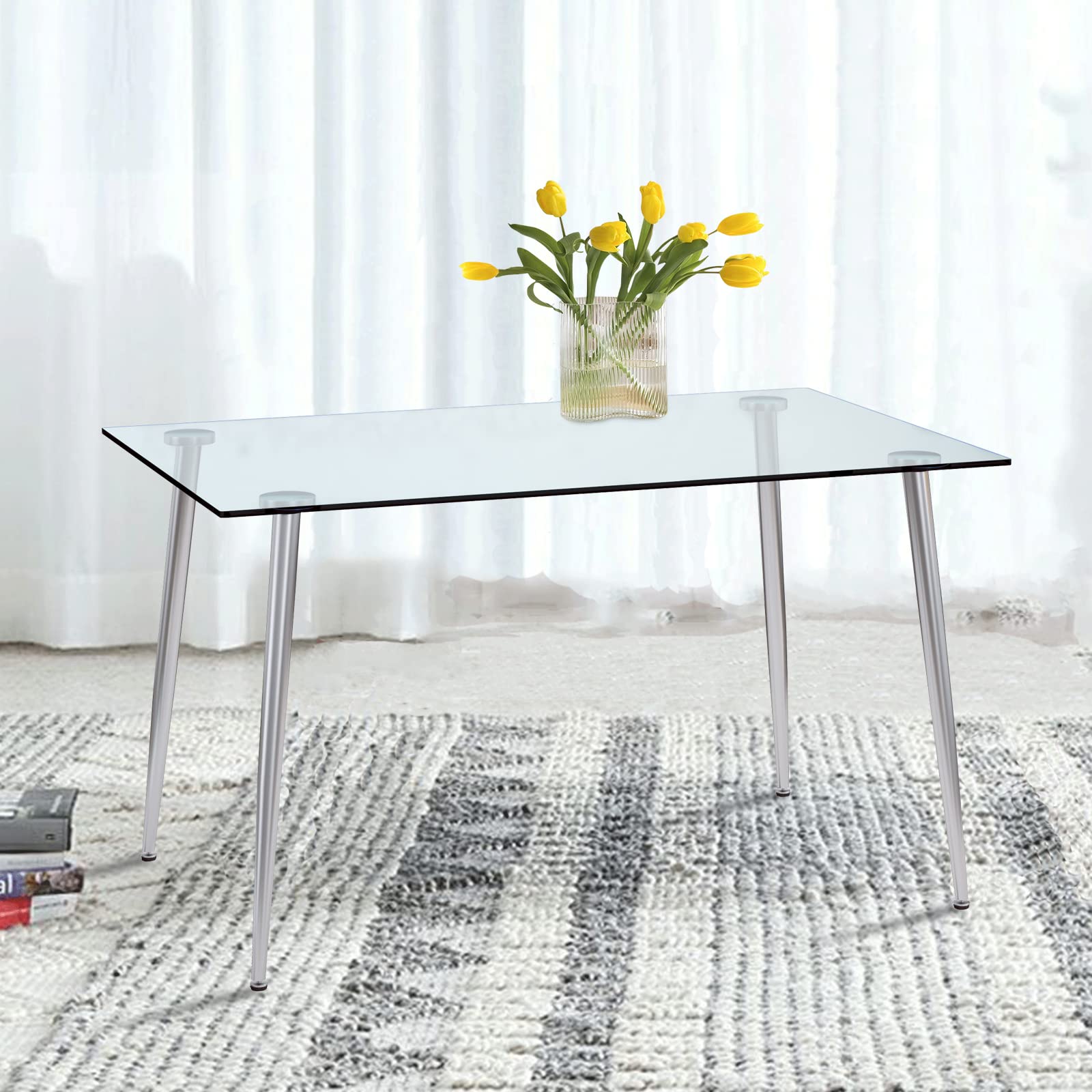 Modern Rectangular Glass Dining Table 51"