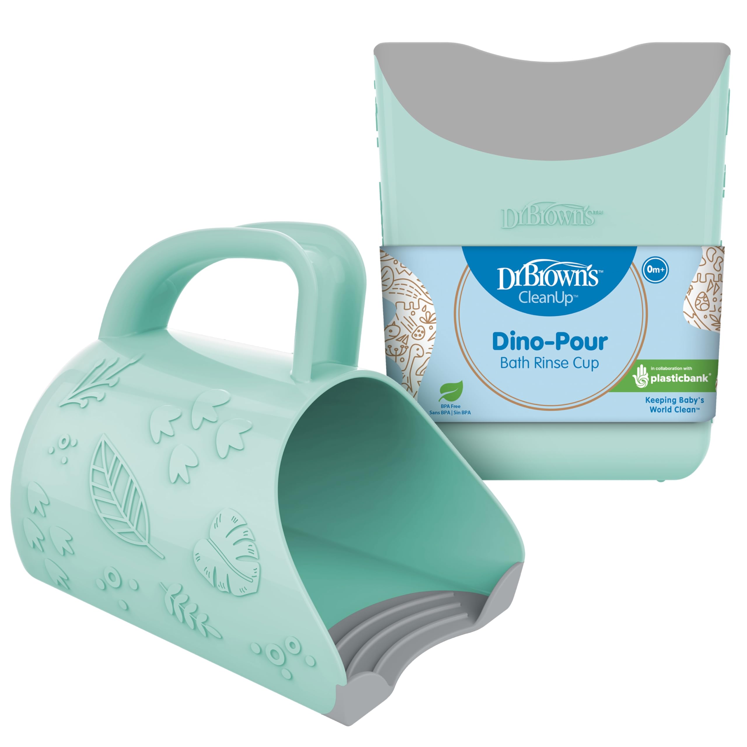Dr. Brown's CleanUp Dino-Pour Baby Bath Rinse Cup, Tear-Free Rinsing for Babies and Toddlers, BPA Free Small Rinse Cup