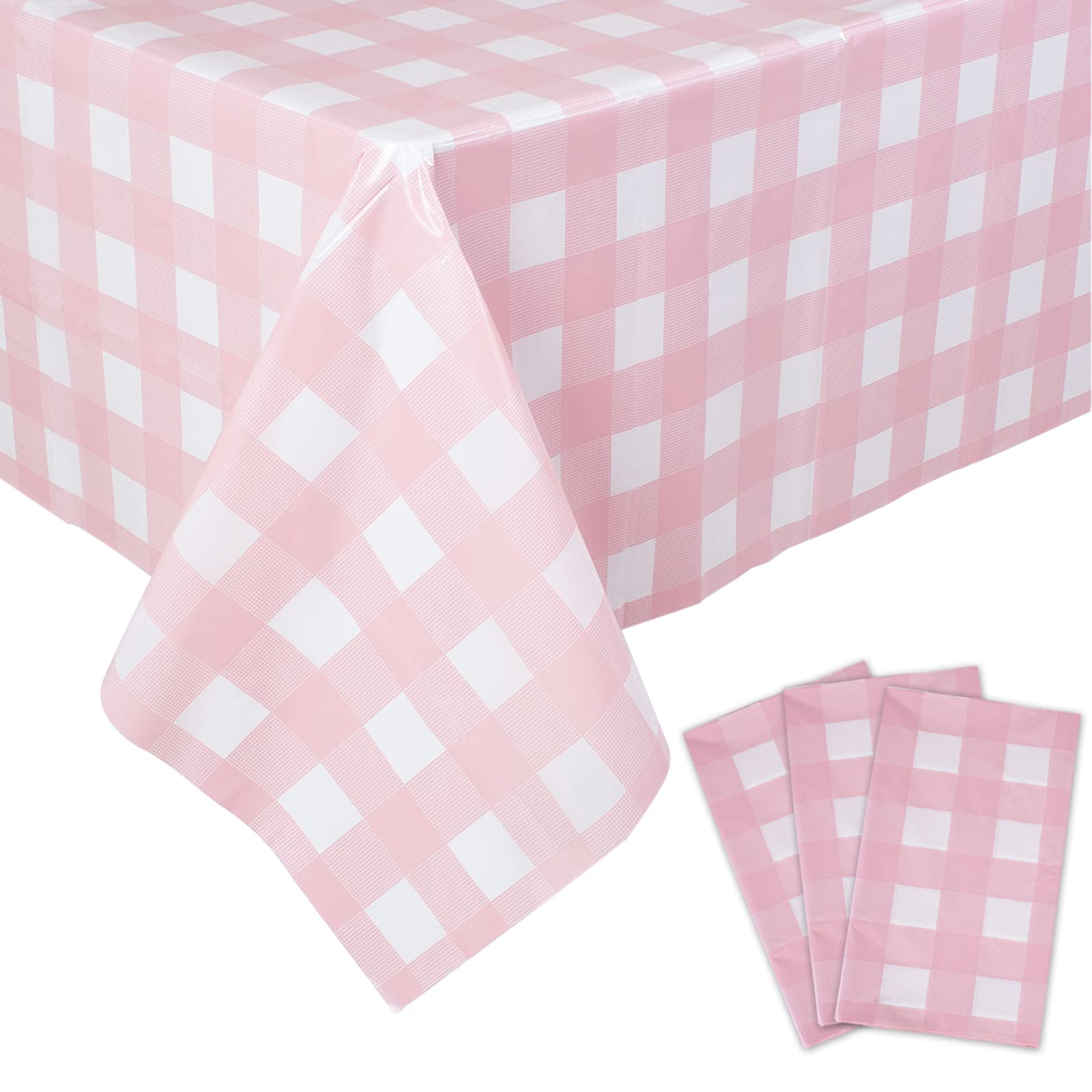 Kesfey Pink Gingham Tablecloths (3-Pack)