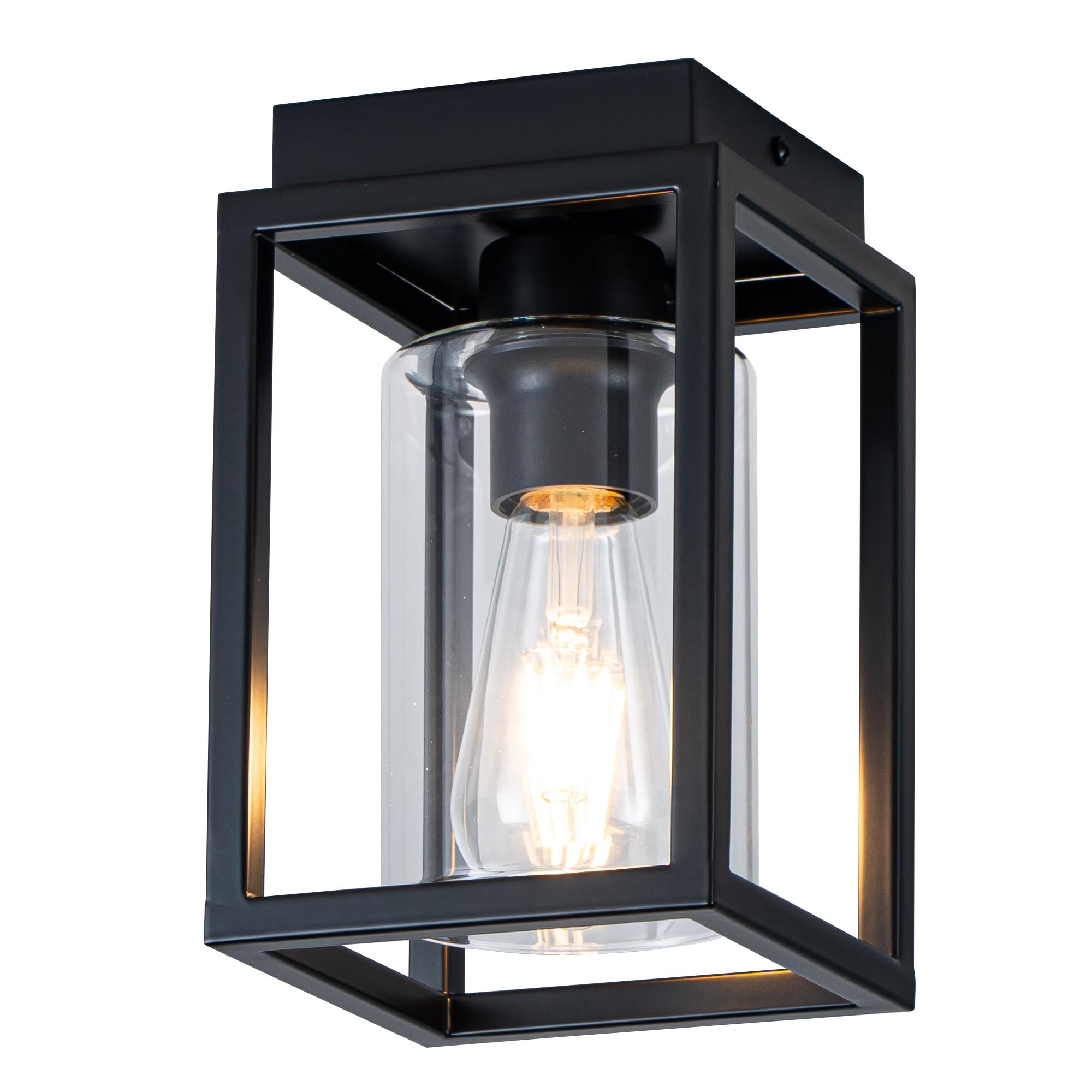 Mayful Flush Mount with Clear Glass Shade, Black Metal Frame