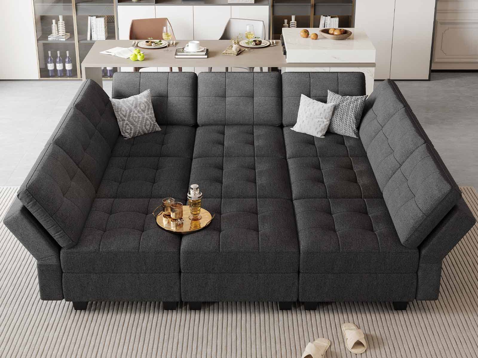 Belffin Modular Sectional Sleeper Sofa Couch with Storage Seat Reversible Modular Sofa Couch Oversized Sleeper Sectional Sofa Bed Set Dark Grey Sleeper Sofa-4 Dark Grey